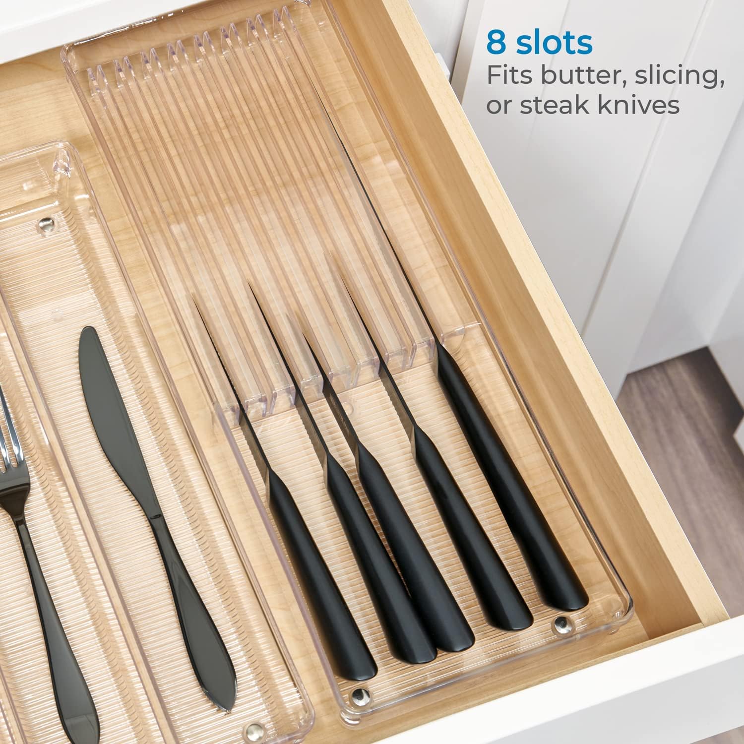 InterDesign Linus Kitchen Knife Storage Drawer Organizer - Clear