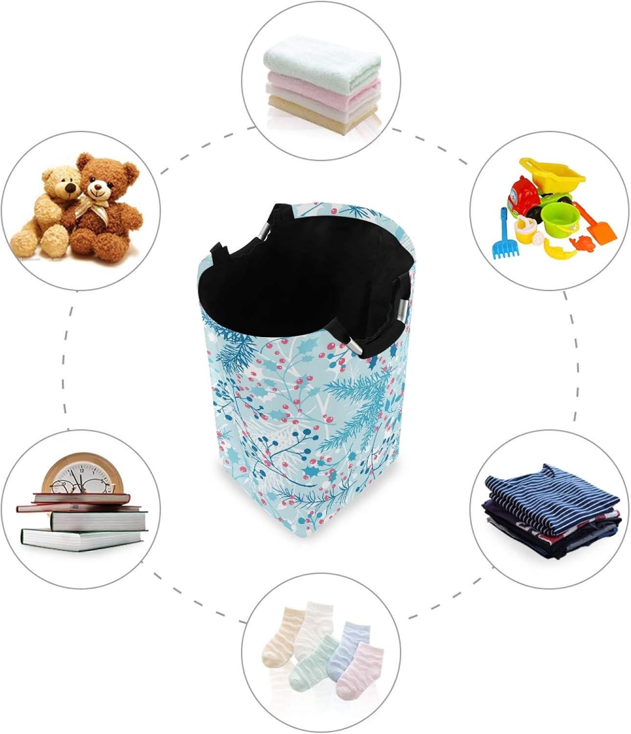 Susiyo Blue Winter Plants Laundry Basket Foldable