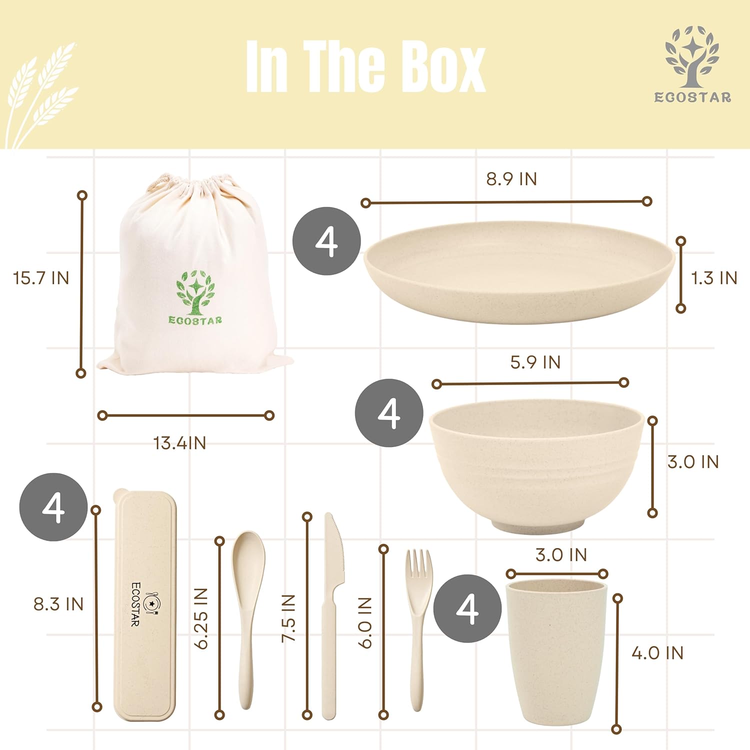 ECOSTAR Unbreakable Wheat Straw Dinnerware Set