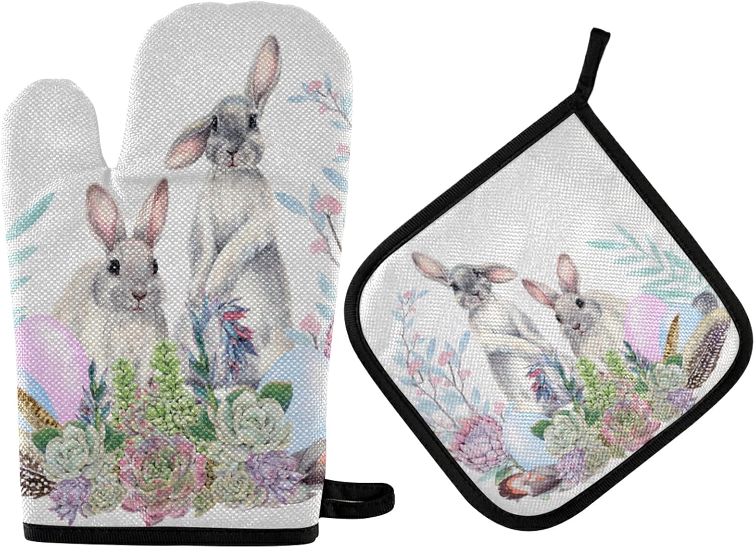 Aflyko Bunny Easter Oven Mitt Pot Holder Set
