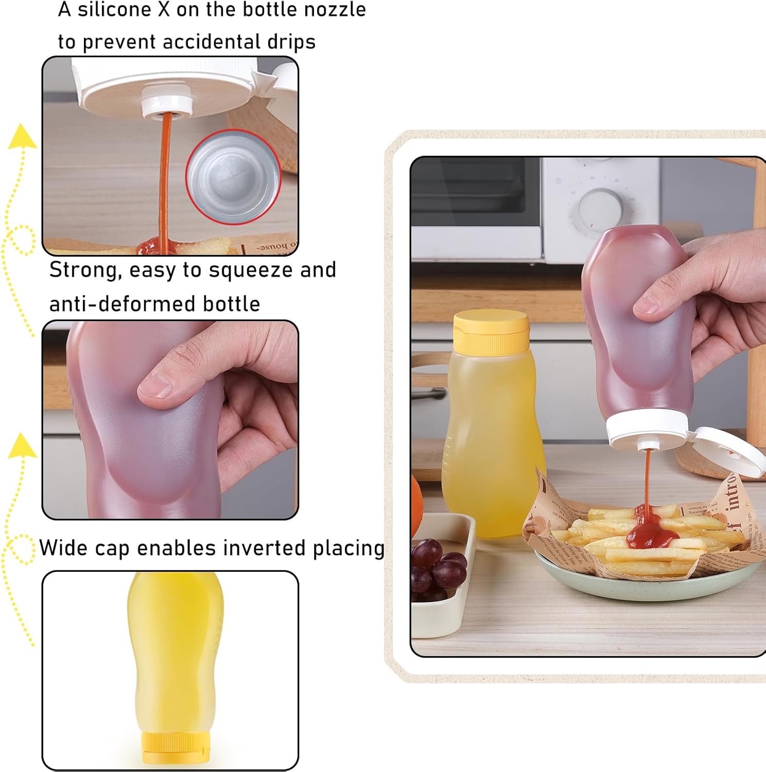 RAMFIYN 6-Pack Condiment Squeeze Bottles 12oz Flip Top