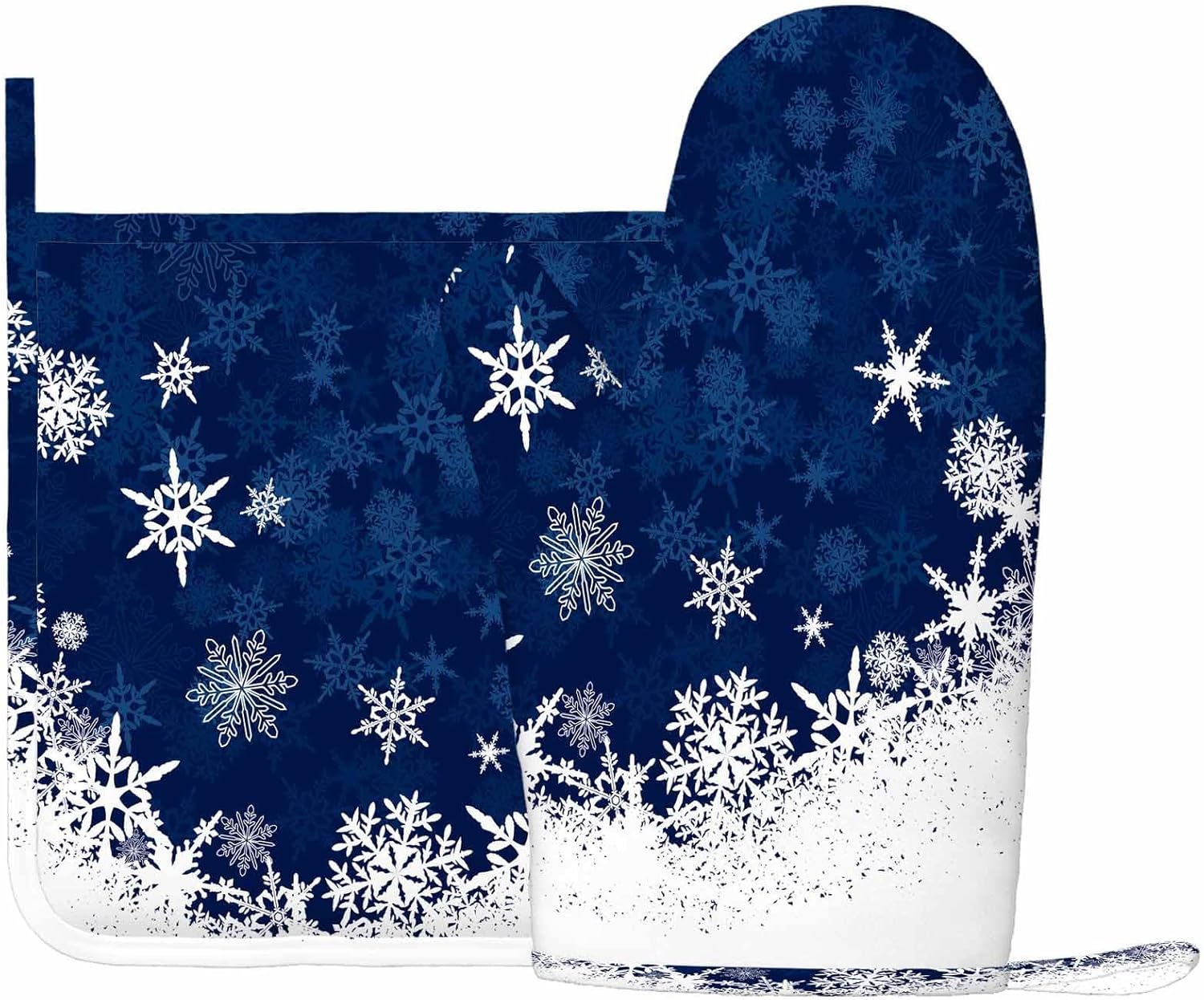 Mxocom Winter Blue Snowflake Oven Mitts Set