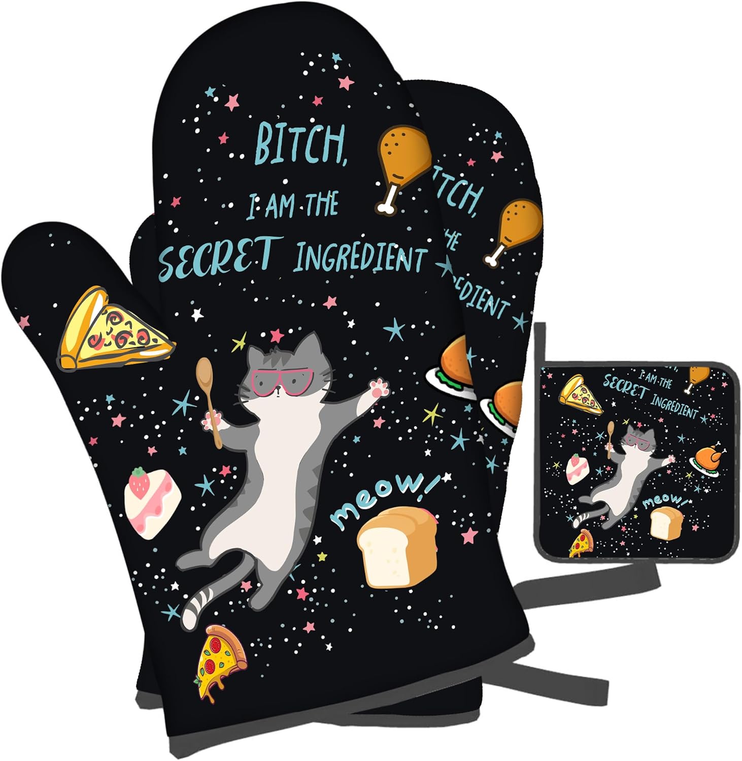 OSAM SPACE Funny Cat Oven Mitts Set of 3