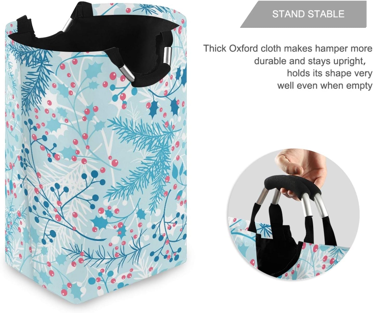 Susiyo Blue Winter Plants Laundry Basket Foldable