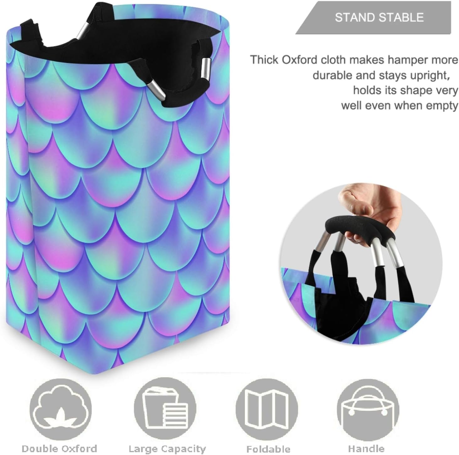 visesunny Magic Mermaid Scale Laundry Hamper Basket