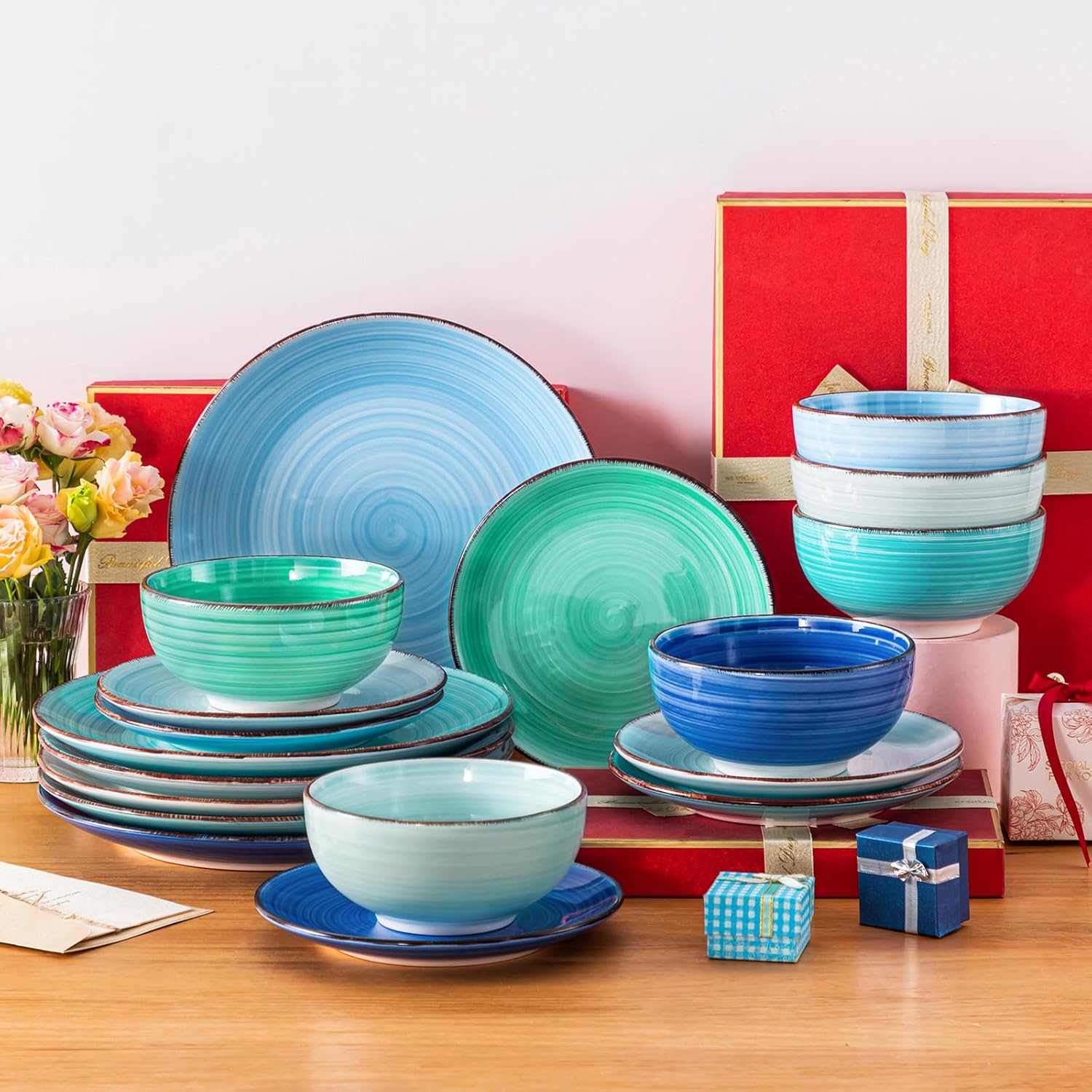 Vancasso Bonita Blue Stoneware Dinnerware Set 18 Pieces