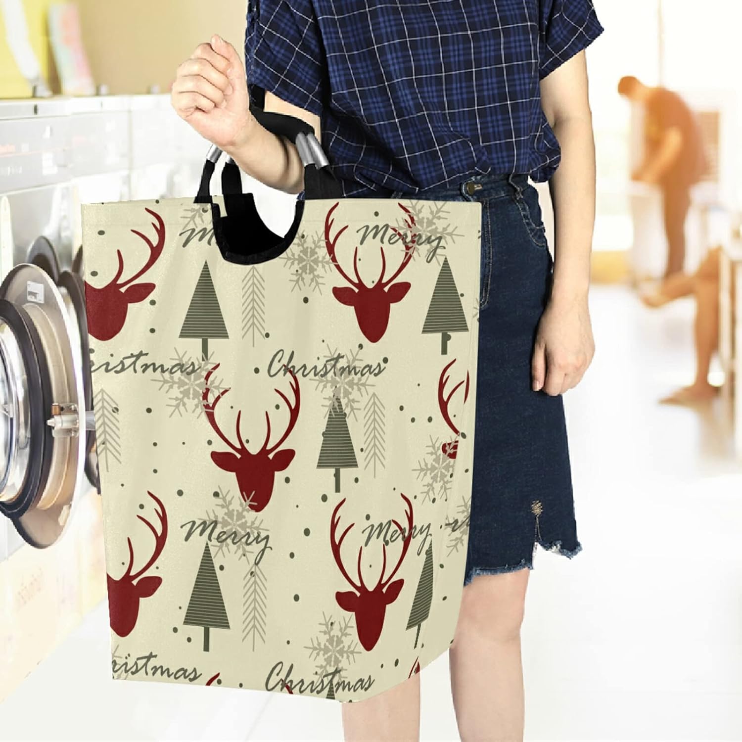 visesunny Large Capacity Laundry Hamper Basket Reindeer Design