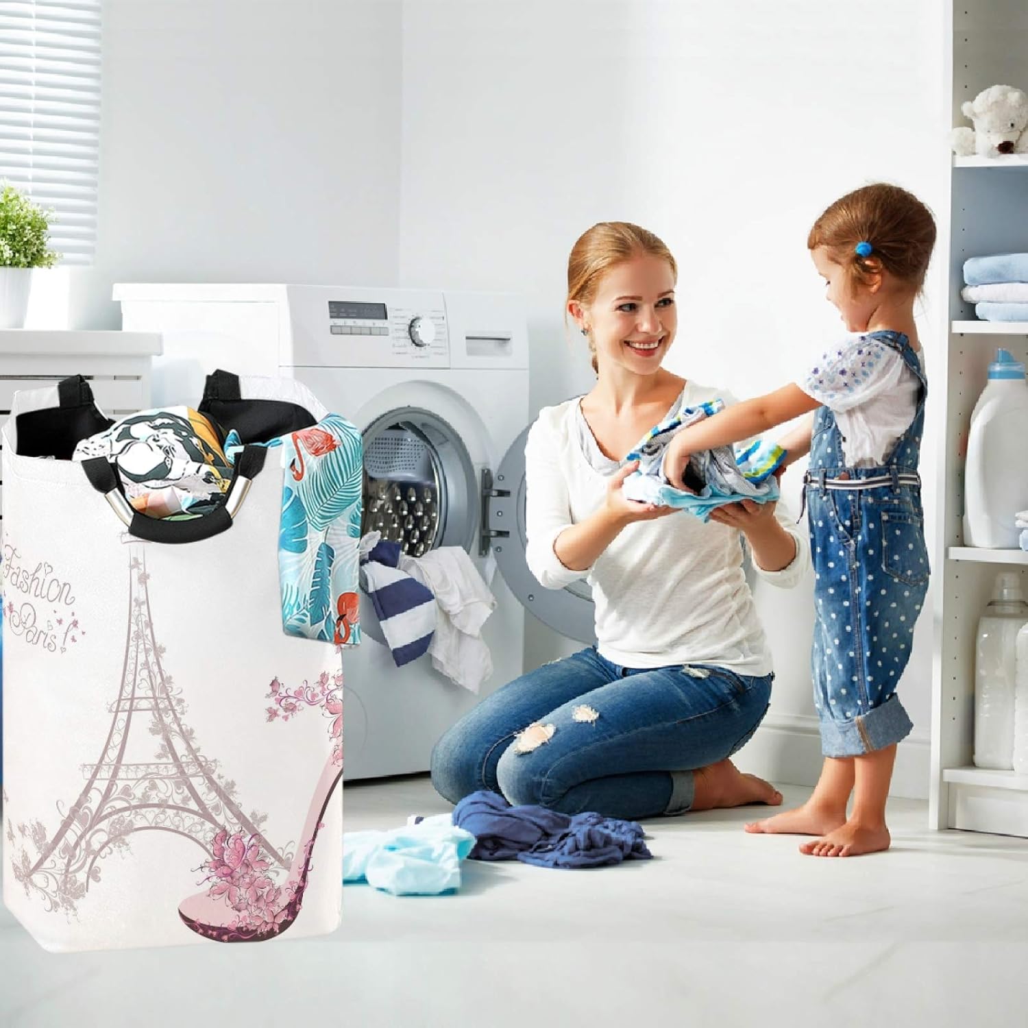 visesunny Large Capacity Laundry Hamper with Eiffel Tower Design 1