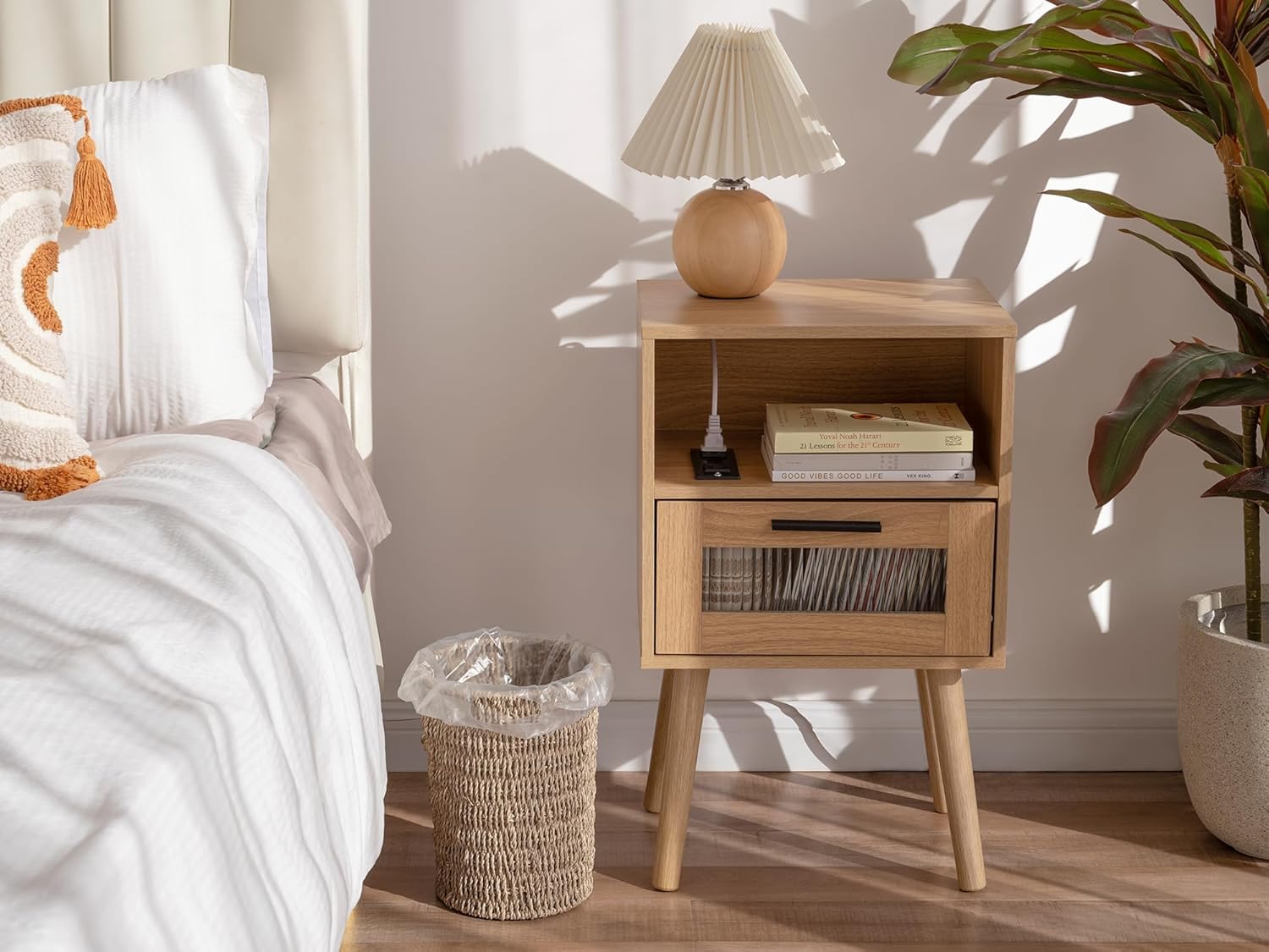 StorageWorks Wicker Trash Can Small Seagrass Waste Basket for Home