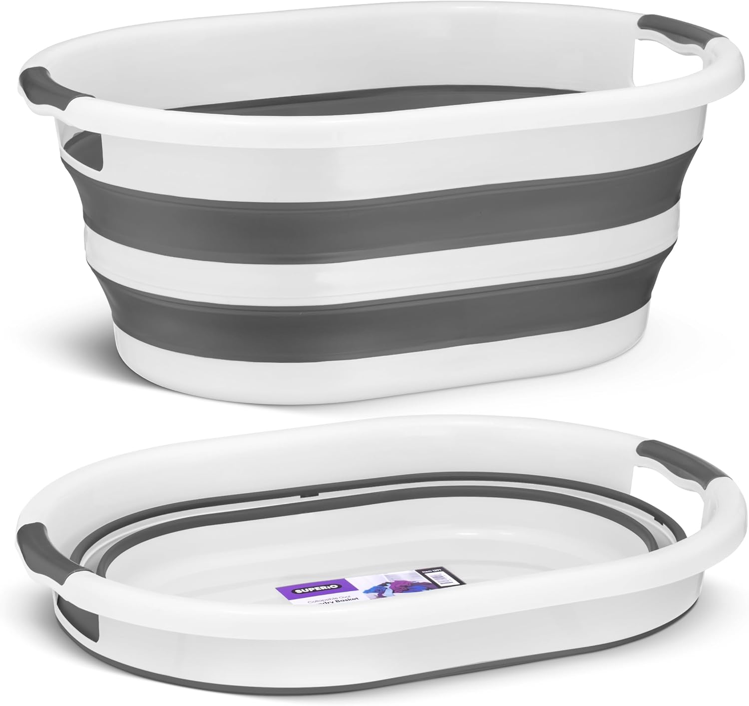 Superio Collapsible Laundry Basket 50L Space-Saving Grey Plastic Hamper