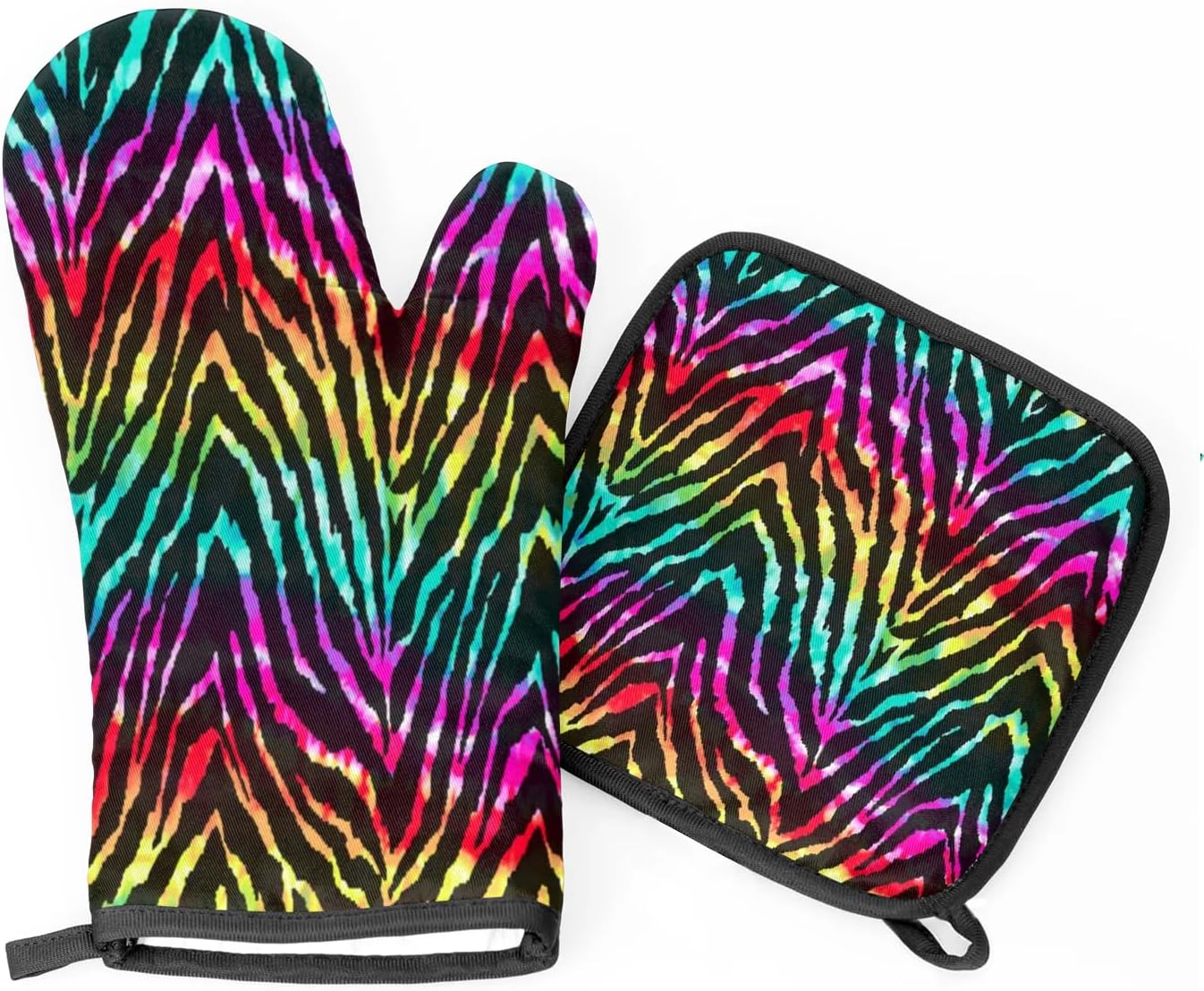 Eativisa Colored Zebra Stripes Oven Mitt Set