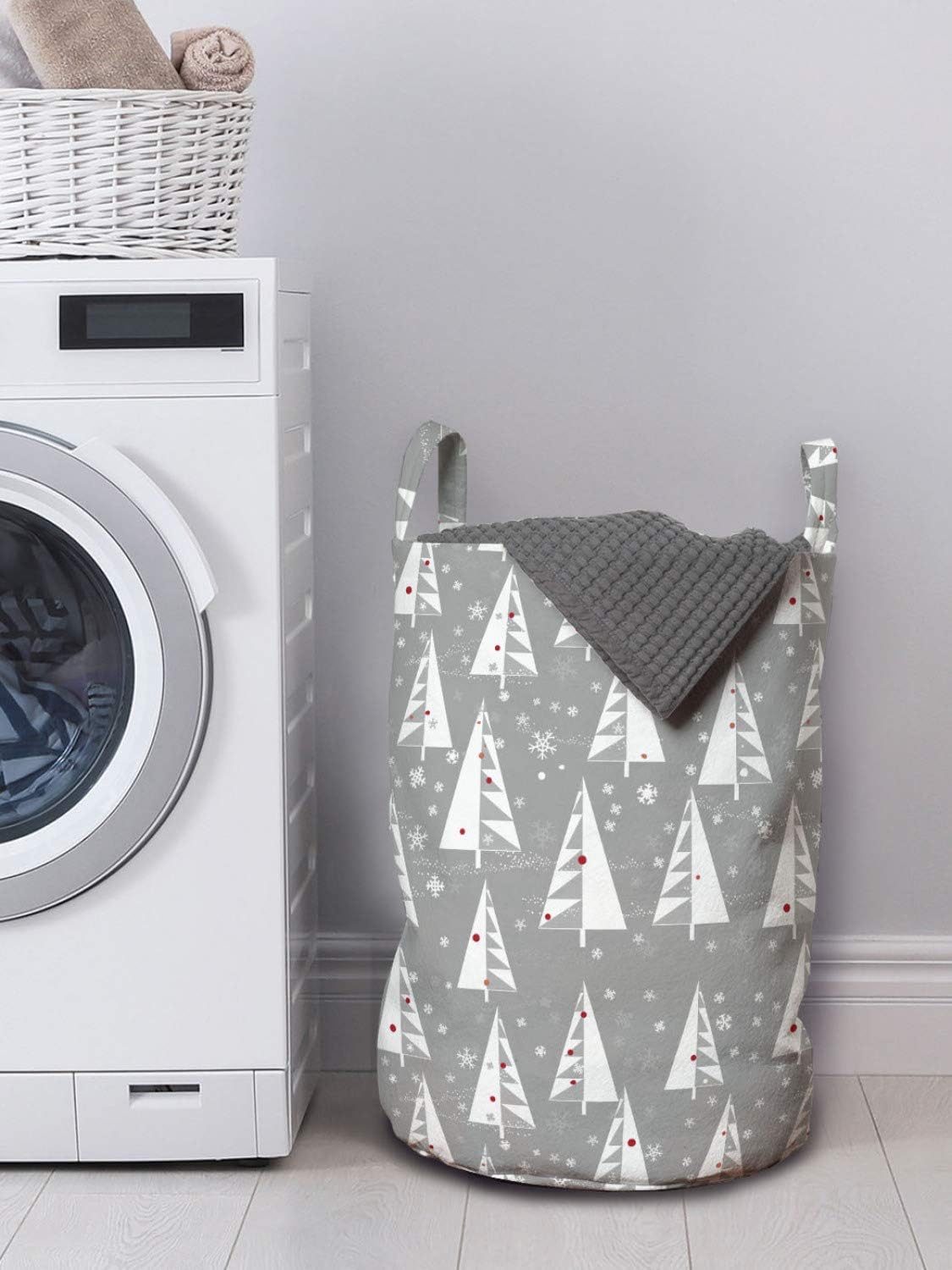 Ambesonne Christmas Tree Laundry Bag 13x19 Pale Taupe Vermilion