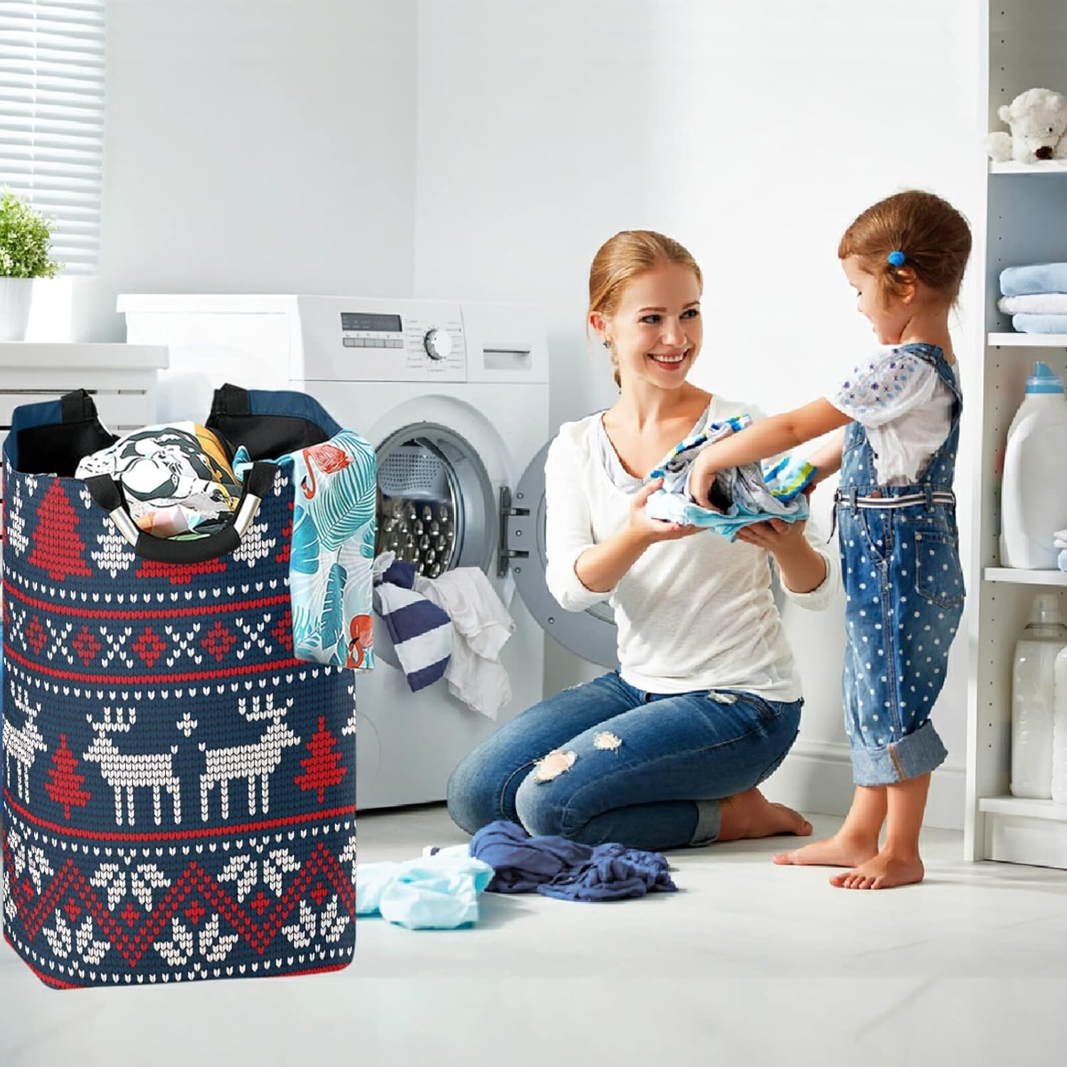 visesunny Foldable Laundry Basket Reindeer Pattern