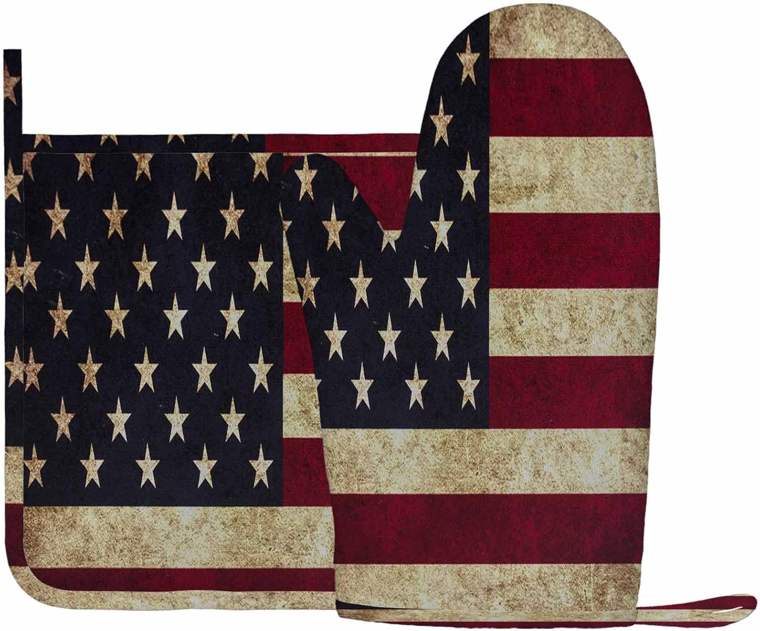 Mxocom Grunge USA Flag Oven Mitts and Pot Holders Set