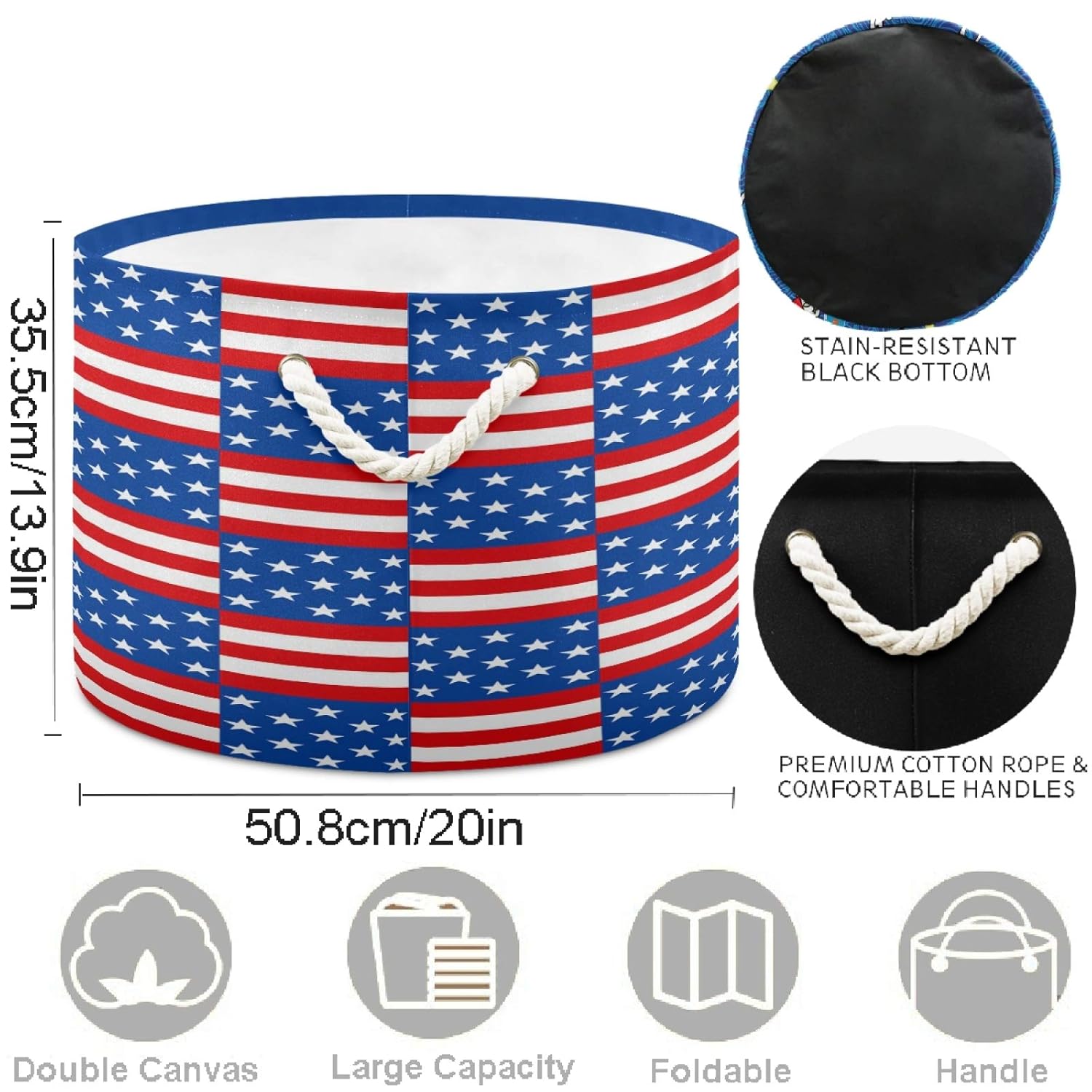 visesunny Collapsible Large Capacity Basket with Cotton Handles