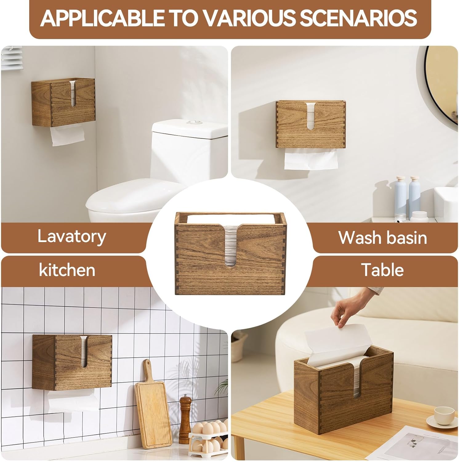 KIRIGEN Wood Paper Towel Dispenser - Wall Mounted and Countertop