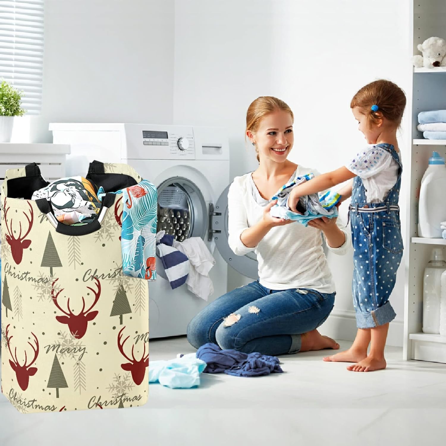 visesunny Large Capacity Laundry Hamper Basket Reindeer Design