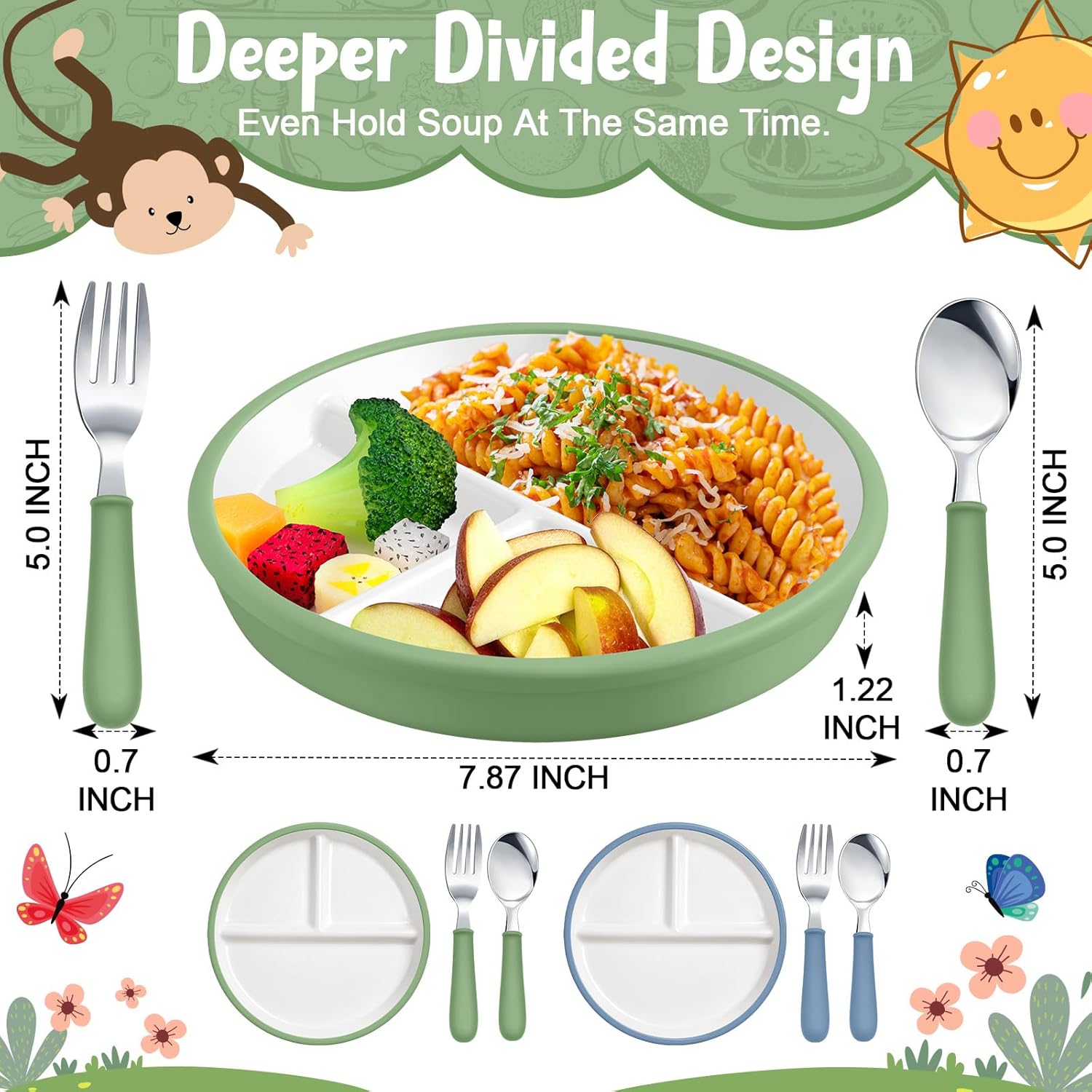 Teenyyou 2 Pack Toddler Plates with Anti-Slip Silicone Sleeve
