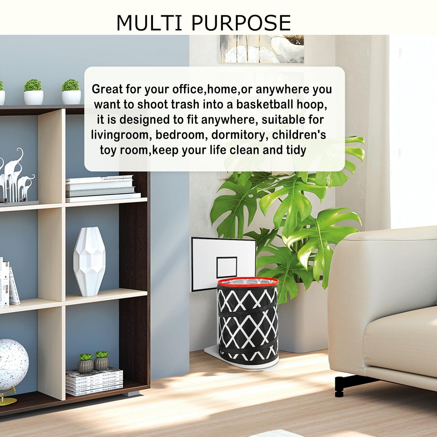 LXURY Basketball Hoop Trash Can - Collapsible Wastebasket for Home Office Gym