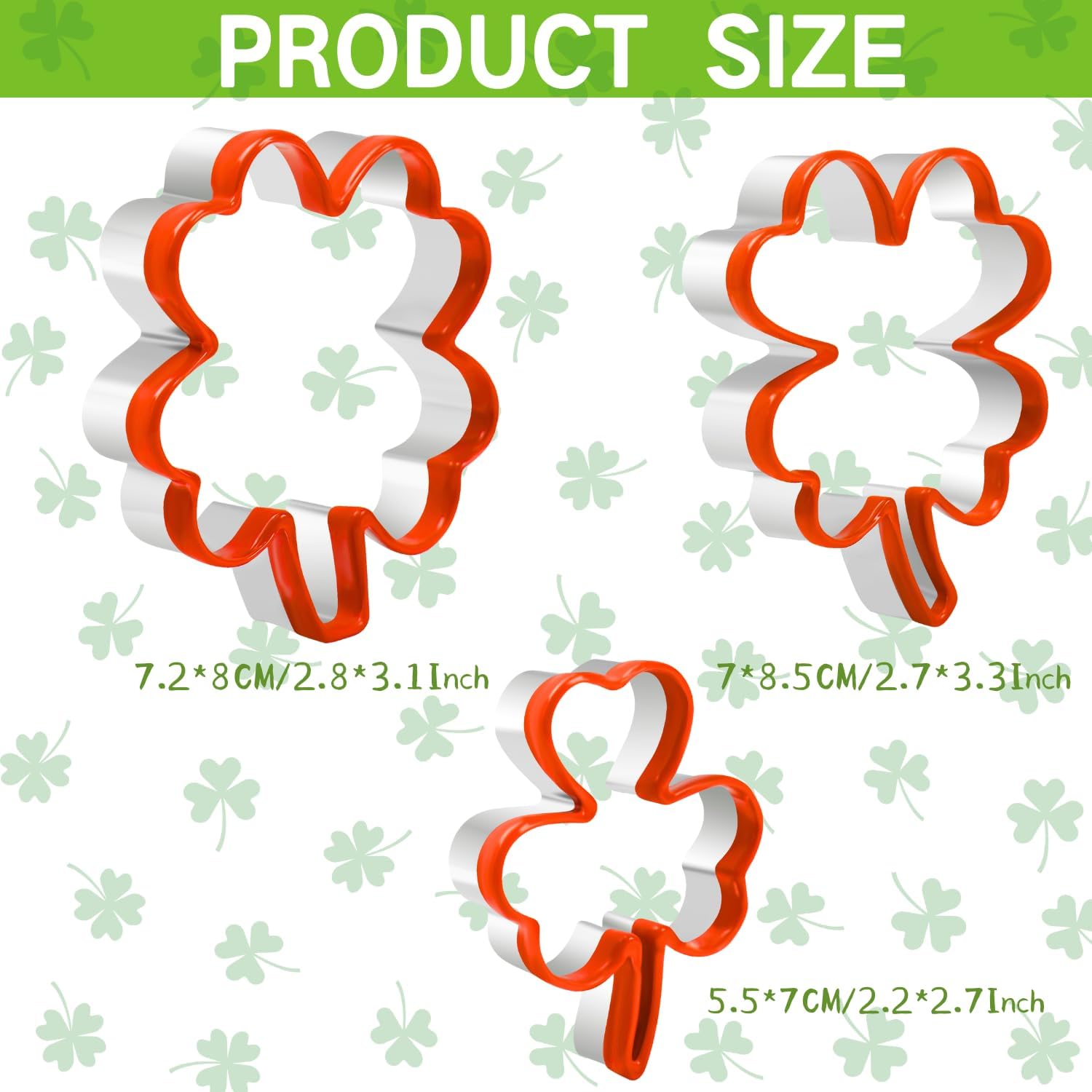 Crethinkaty 3 Pcs Clover Cookie Cutter Set Stainless Steel with Soft PVC Coating