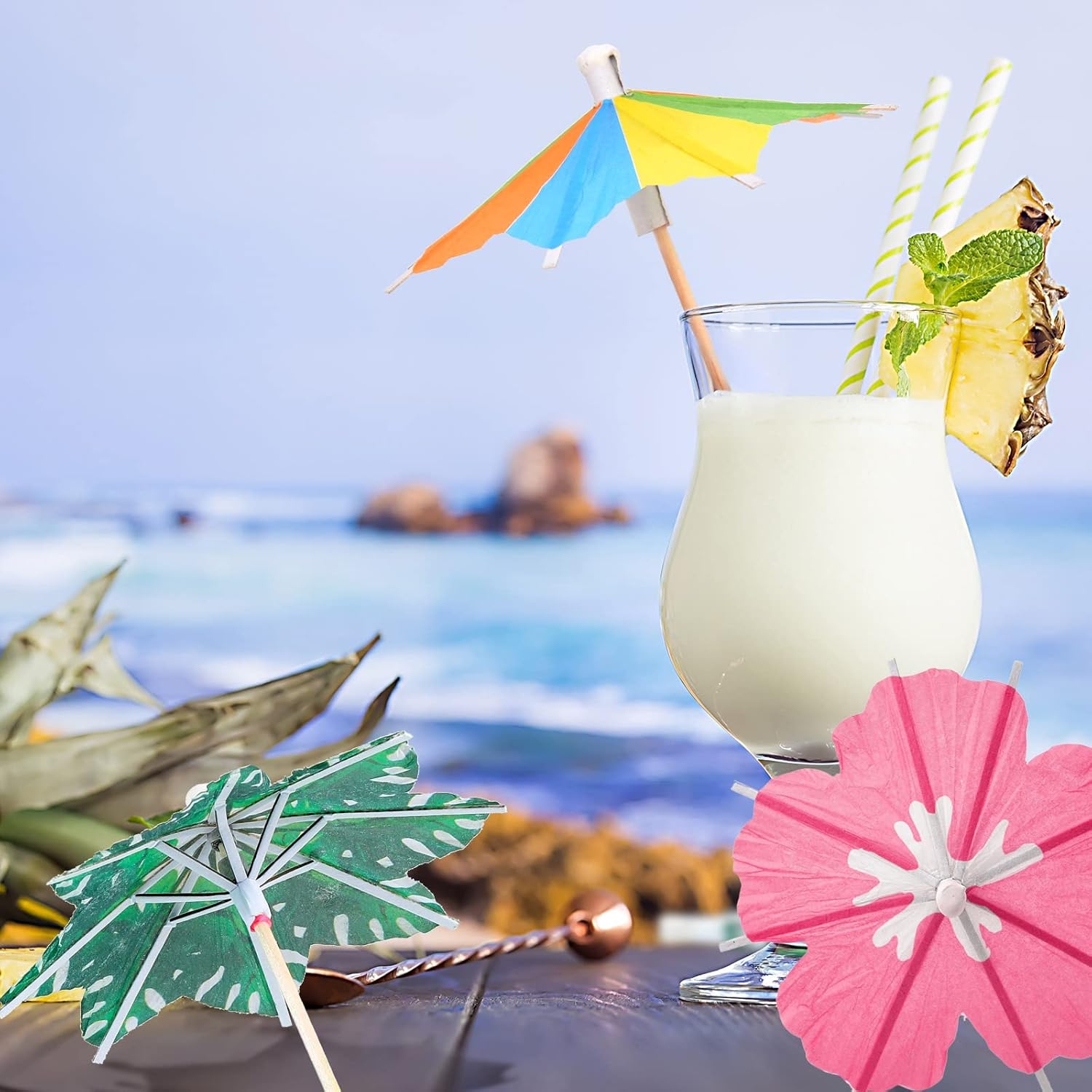 150pcs Tropical Cocktail Umbrellas with Wood Sticks