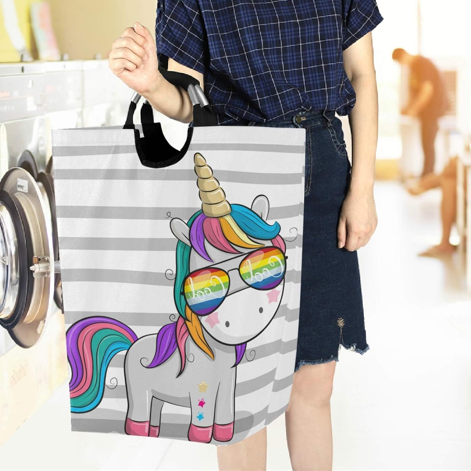 Visesunny Foldable Laundry Hamper with Cool Stripe Design