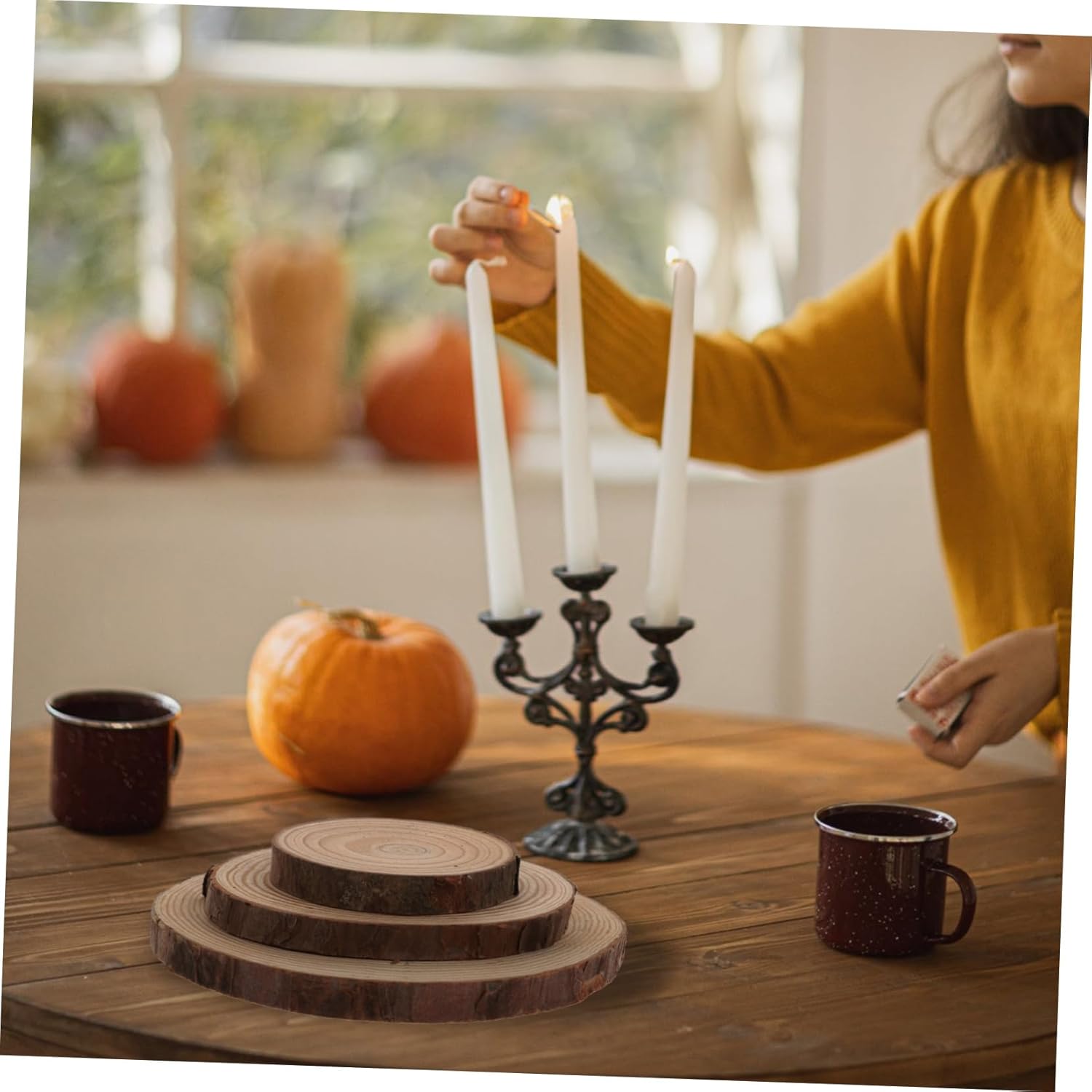 MAGICLULU 9 Pcs Wooden Coasters with Scented Candle Holders