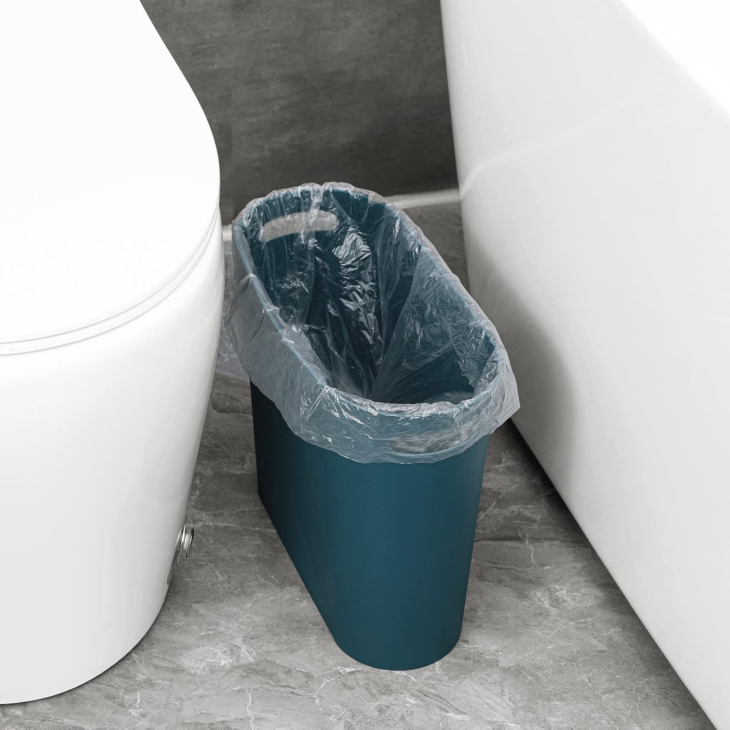 Rejomiik Small Trash Can 35 Gallon Slim Waste Basket Teal Blue