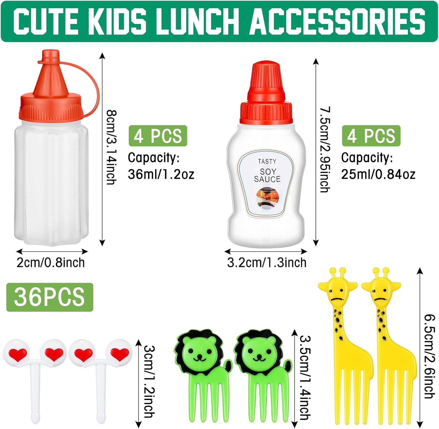 Hoolerry 8 Pcs Mini Condiment Bottles with Animal Food Picks
