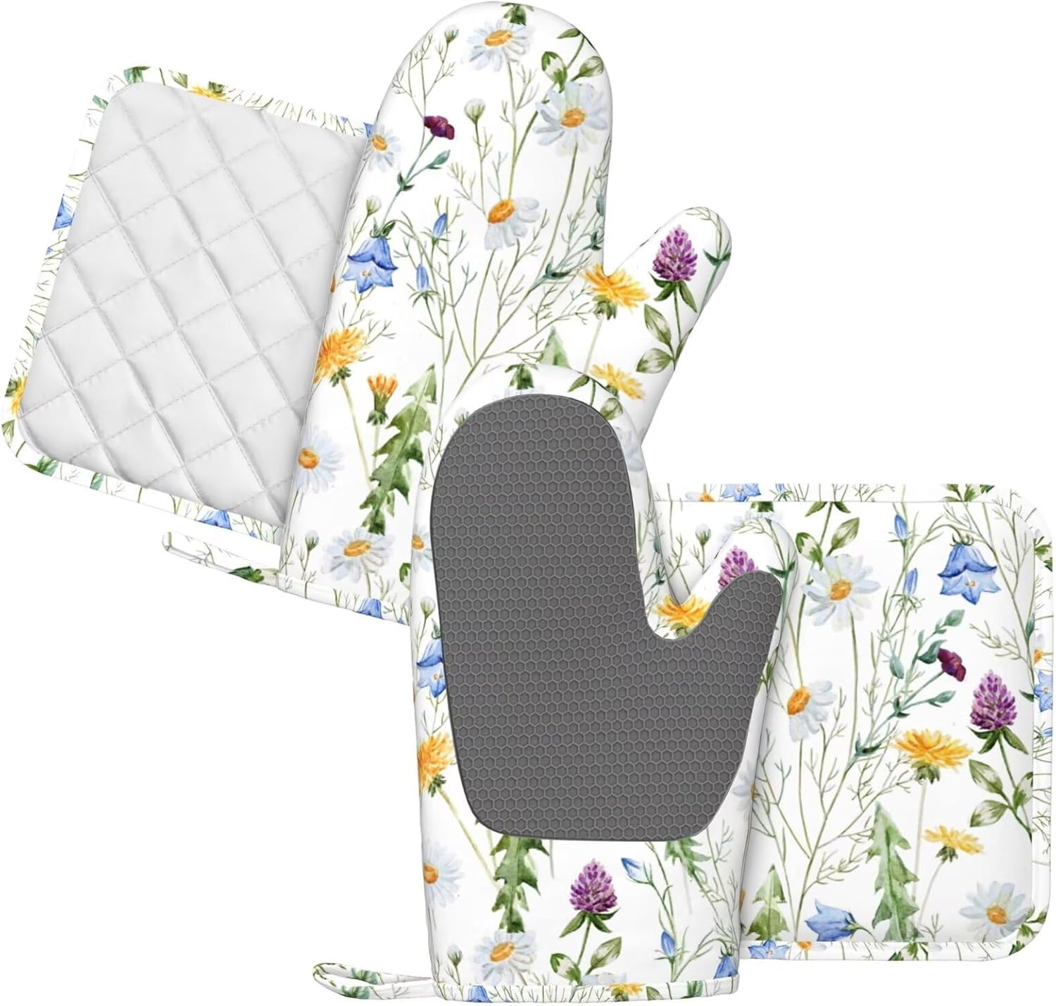 CEVIOLINRE Watercolor Wildflowers Oven Mitts Set