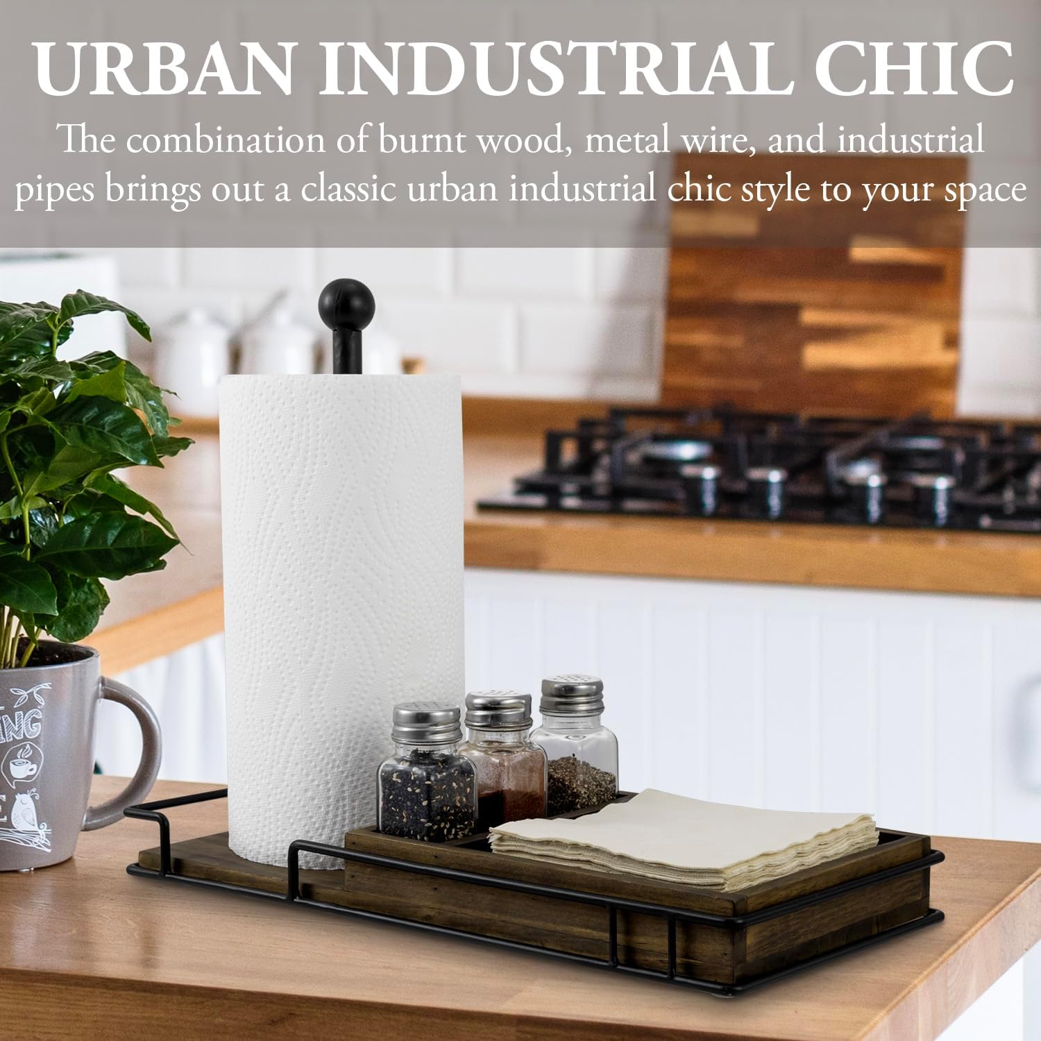 MyGift Rustic Industrial Paper Towel Caddy Combo