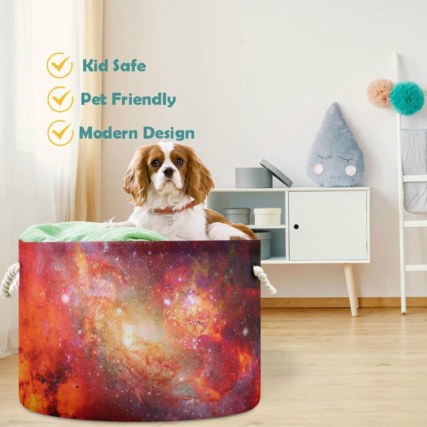 visesunny Collapsible Laundry Basket with Cotton Handles 1