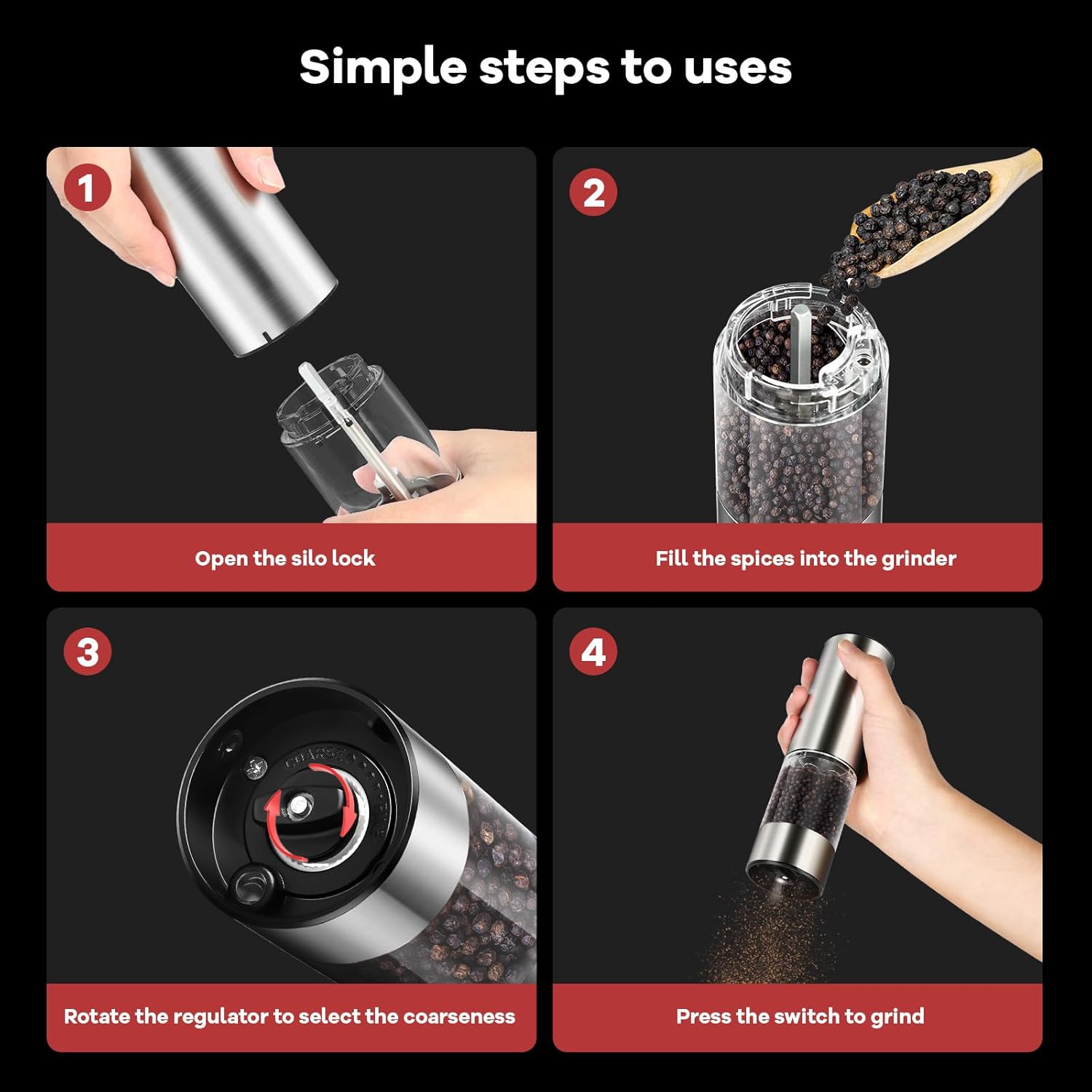 Cupidove 2PCS Electric Salt and Pepper Grinder Set