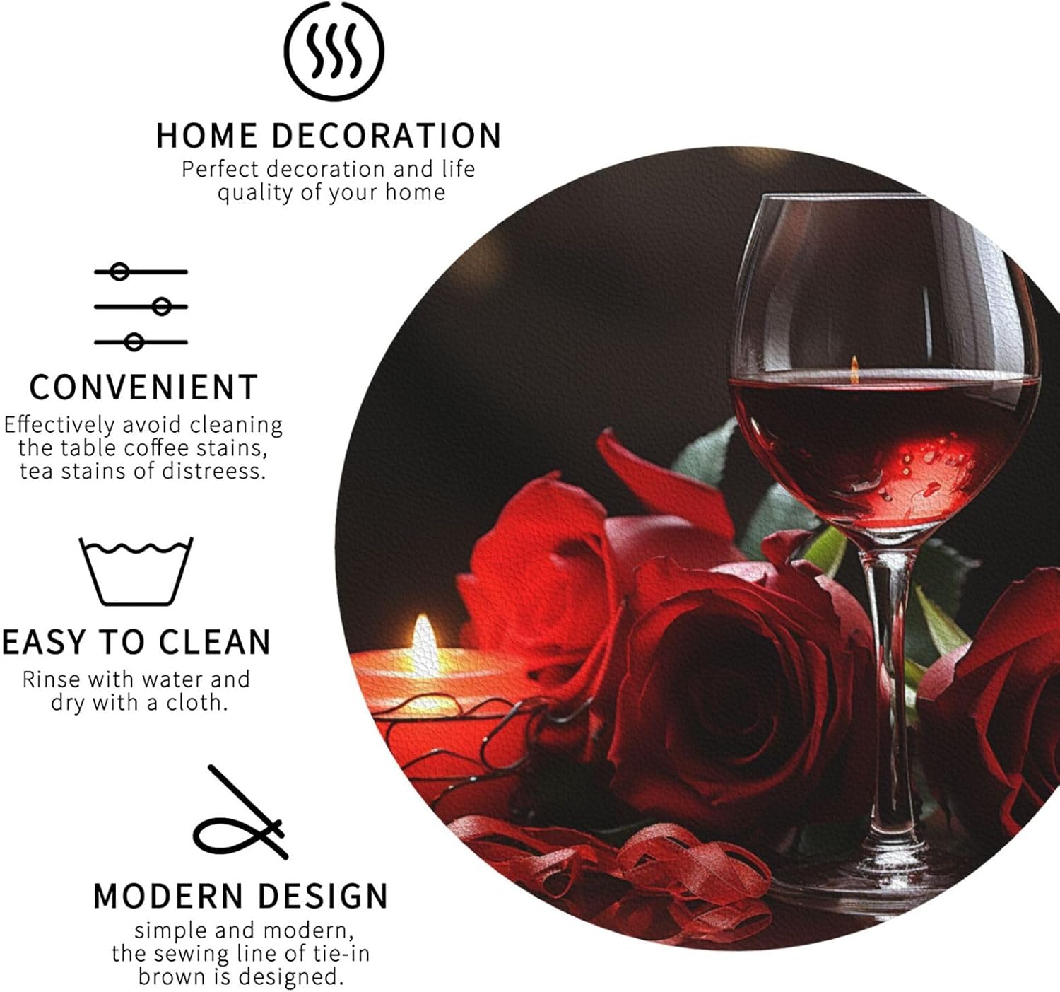 Red Rose Leather Coasters Set of 4 Waterproof Bar Coasters for Drinks