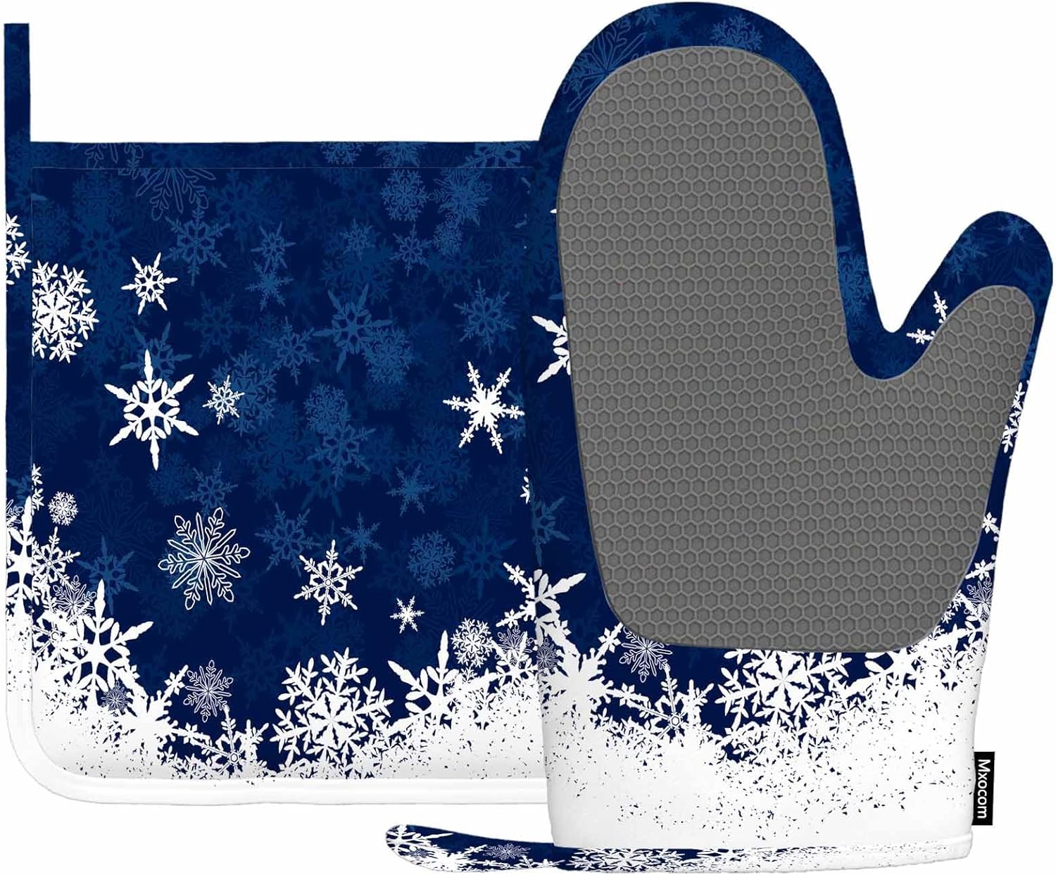 Mxocom Winter Blue Snowflake Oven Mitts Set