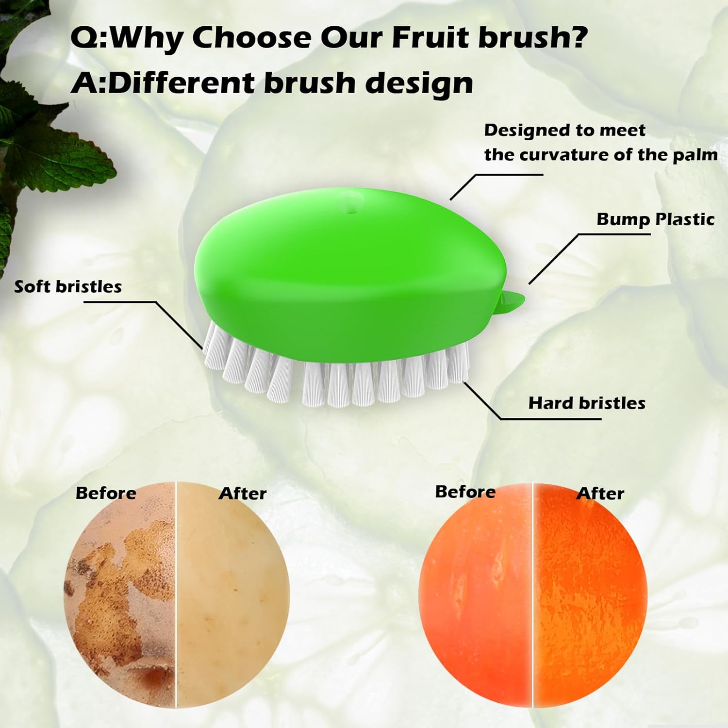 2pcs Vegetable Brush with Non-Slip Grip and Dots Remover