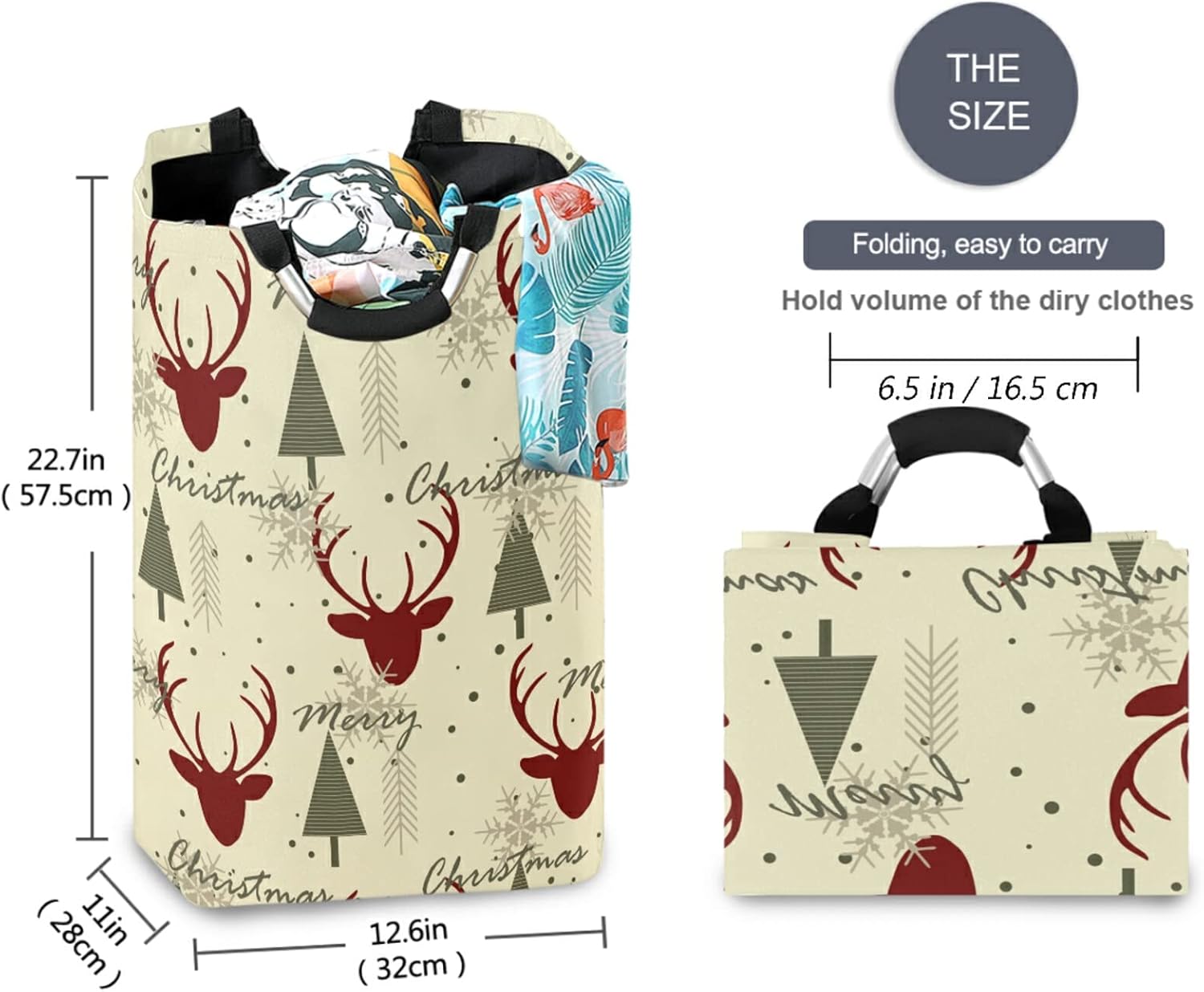 visesunny Large Capacity Laundry Hamper Basket Reindeer Design