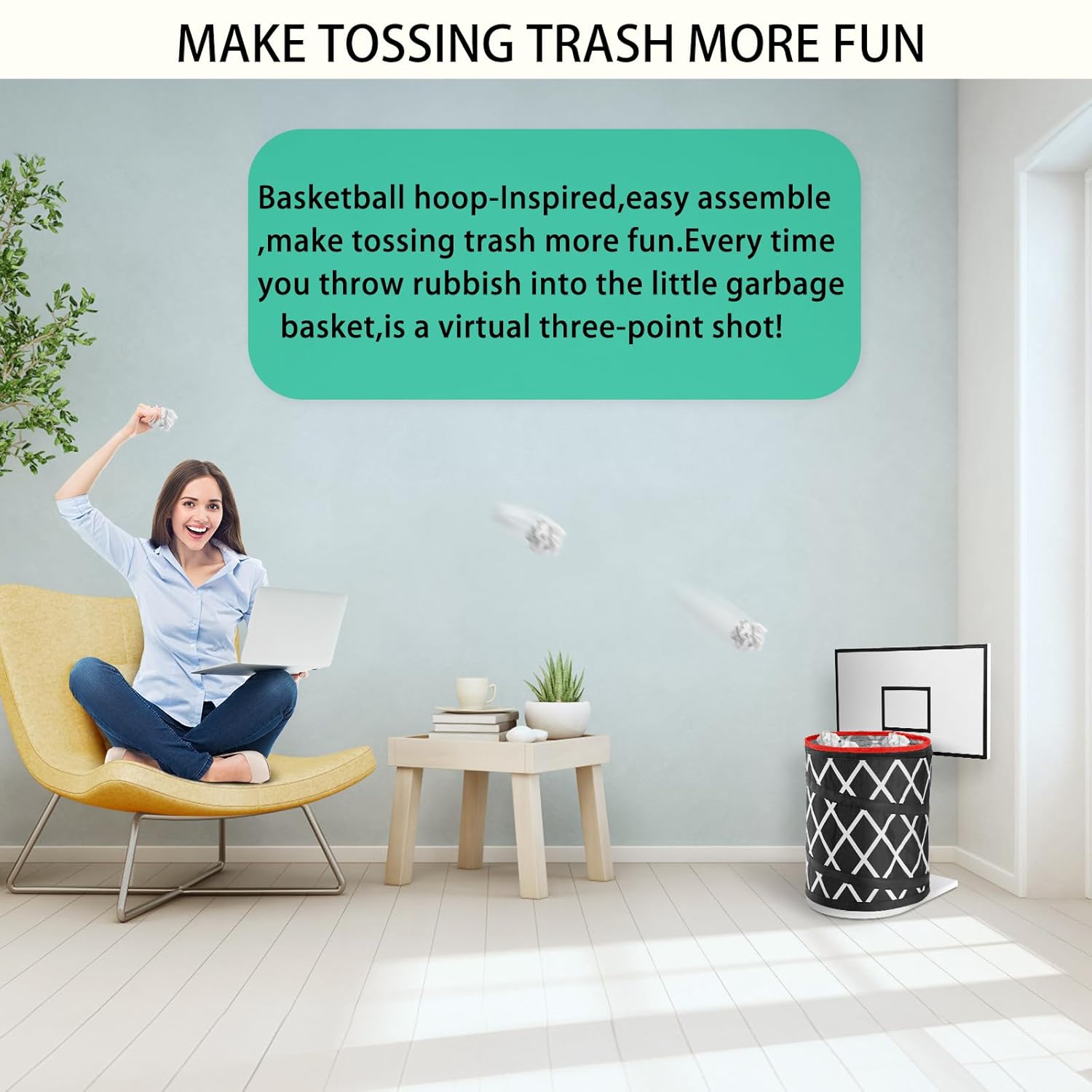 LXURY Basketball Hoop Trash Can - Collapsible Wastebasket for Home Office Gym