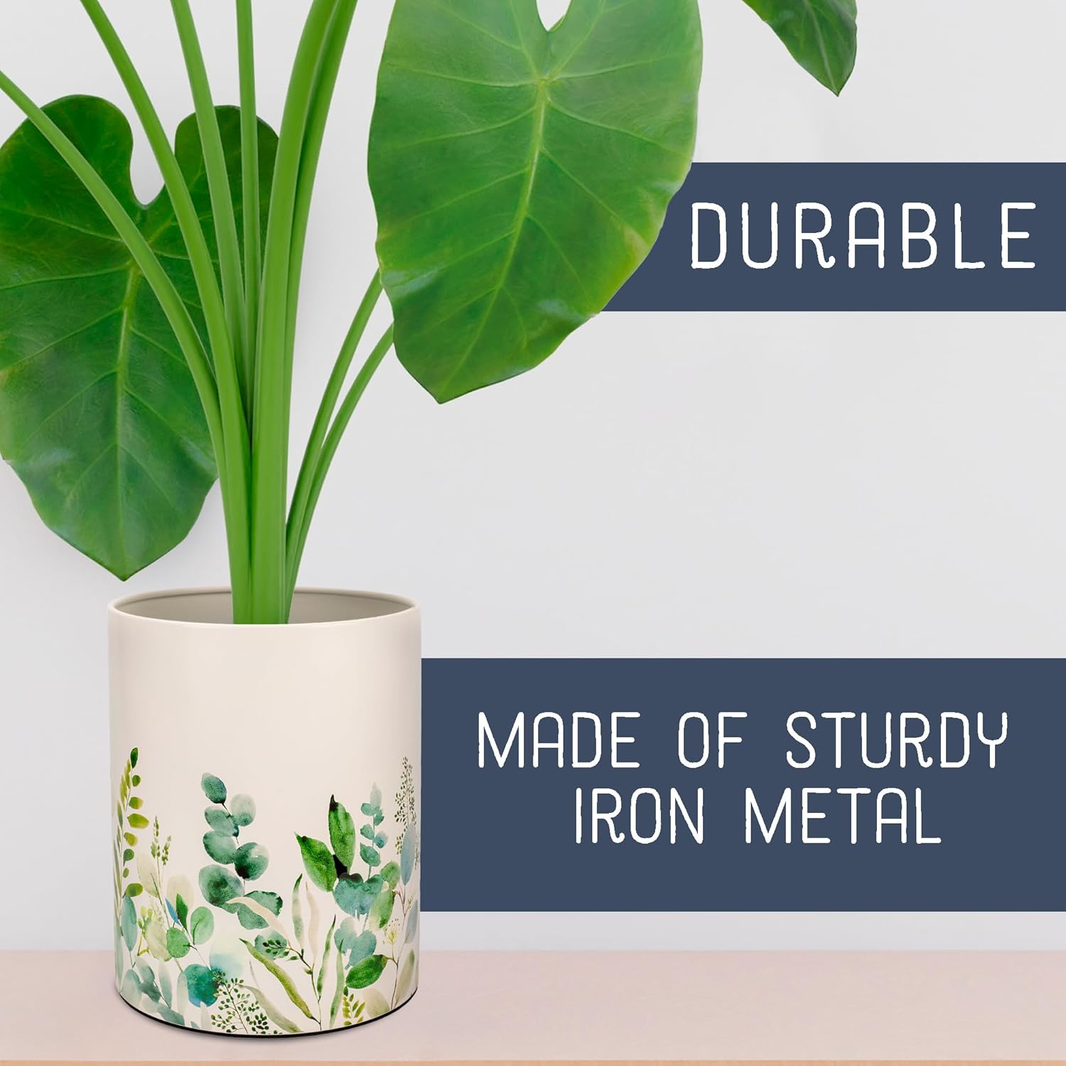 NAT AND JULES Round 95 x 8 Iron Wastebasket with Floral Design