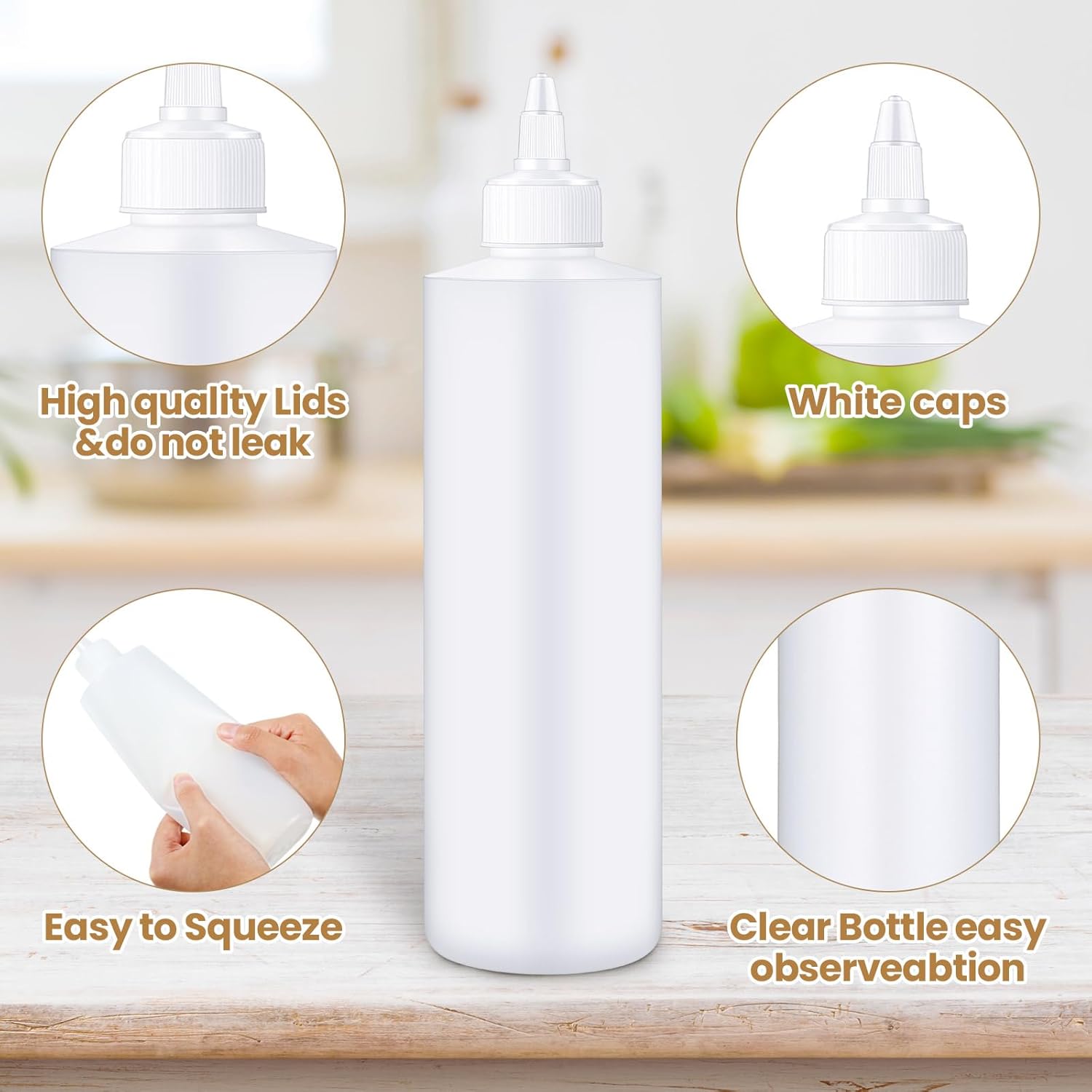 Irenare 30-Pack 16 oz White Condiment Squeeze Bottles with Twist Top Cap