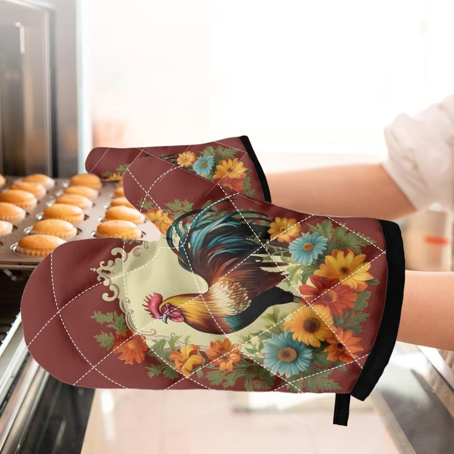 Upetstory Chicken Rooster Oven Mitts and Pot Holders Set 1