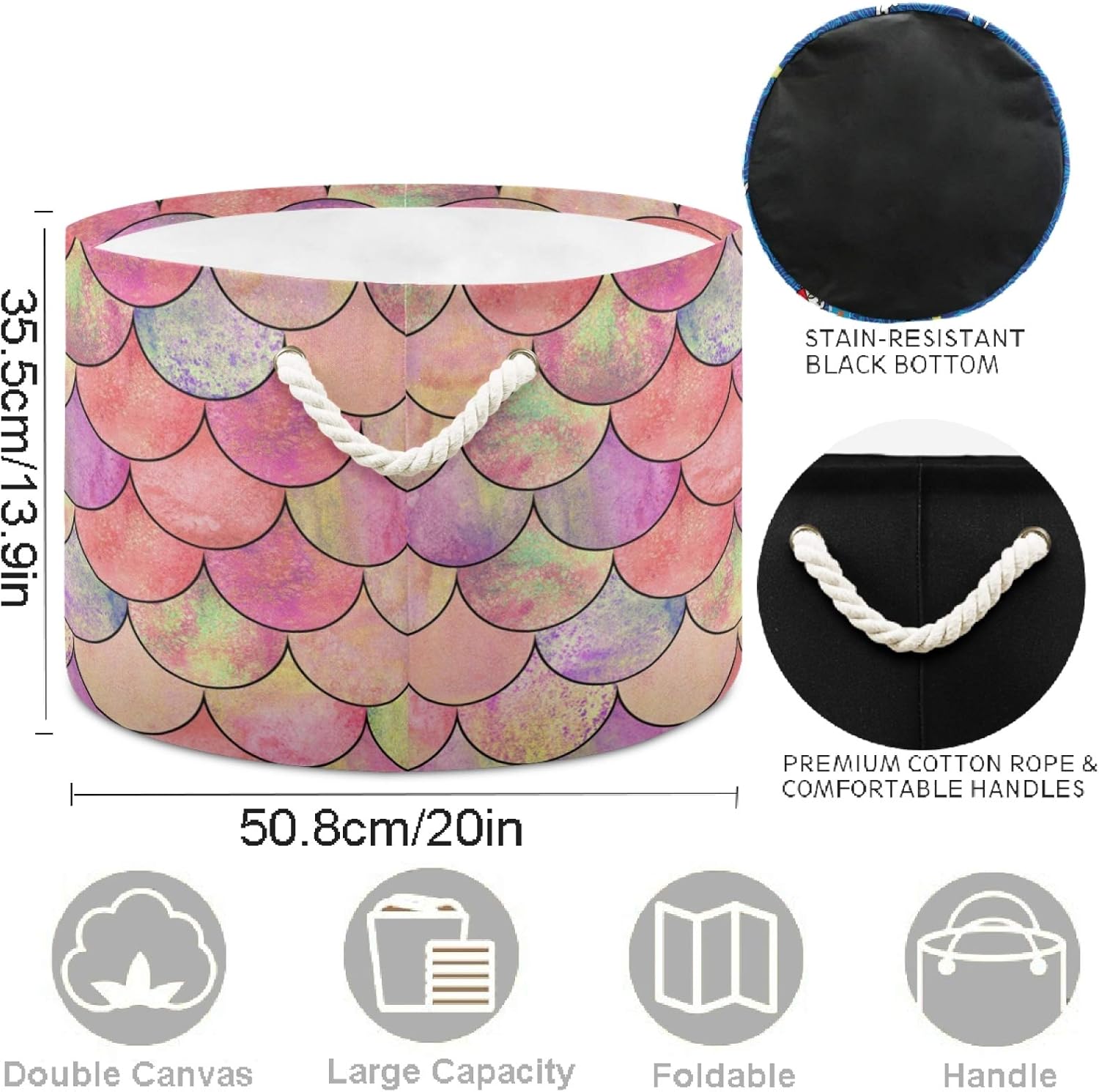 Visesunny Collapsible Basket with Cotton Handles