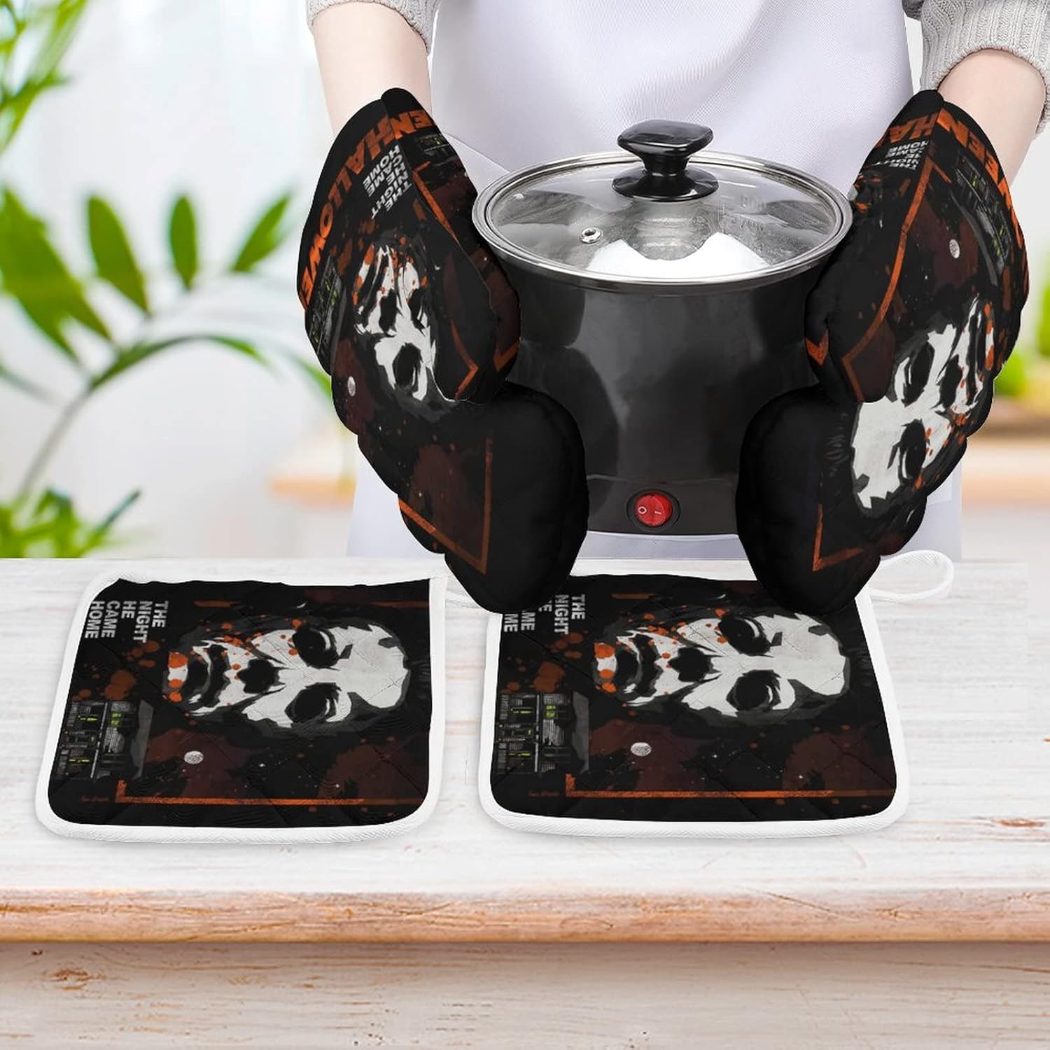 ZHANGXM Halloween Michael Myers Oven Mitts and Pot Holders Set