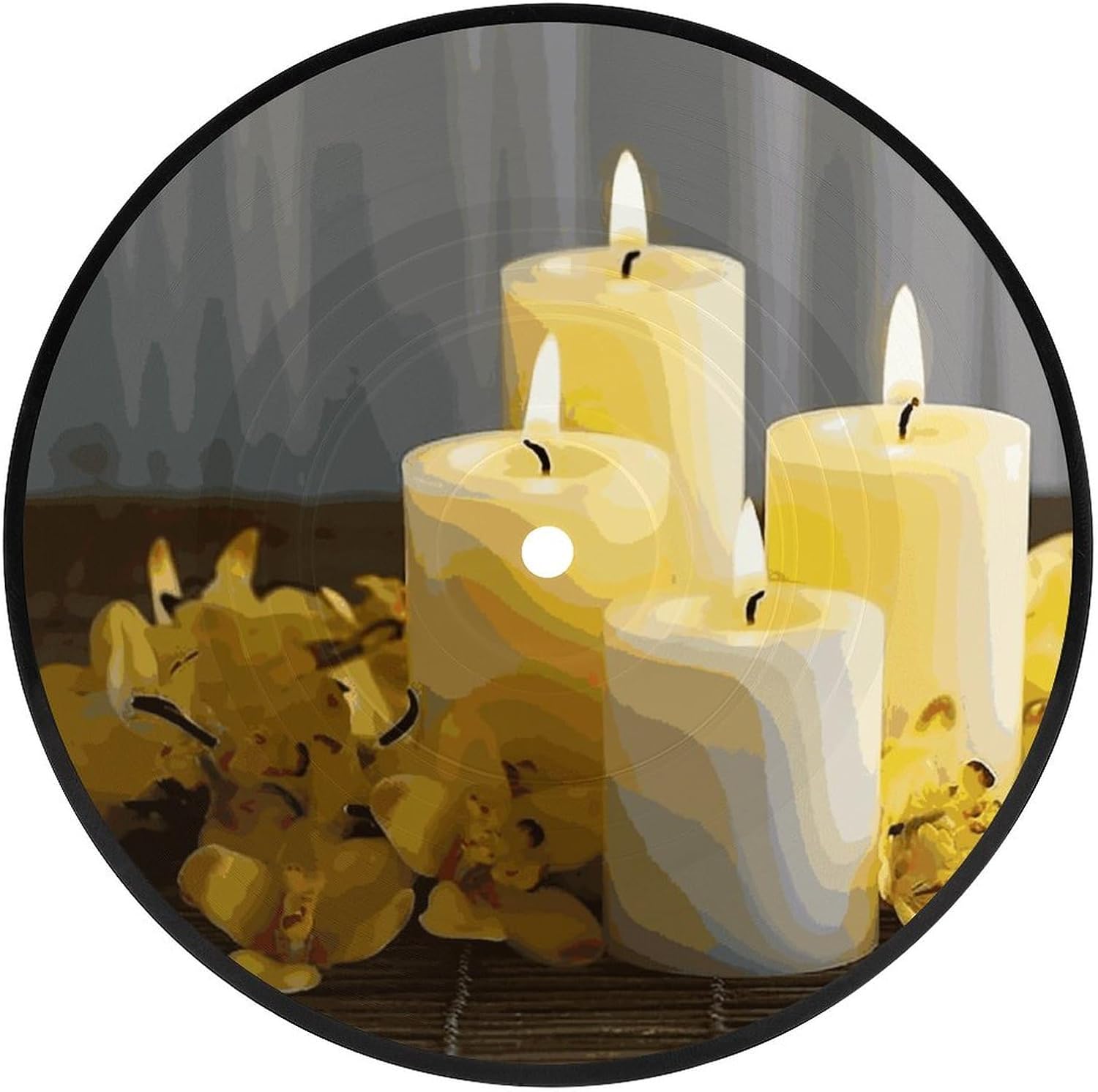 Yellow Butterfly White Candles Retro Vinyl Record Coasters