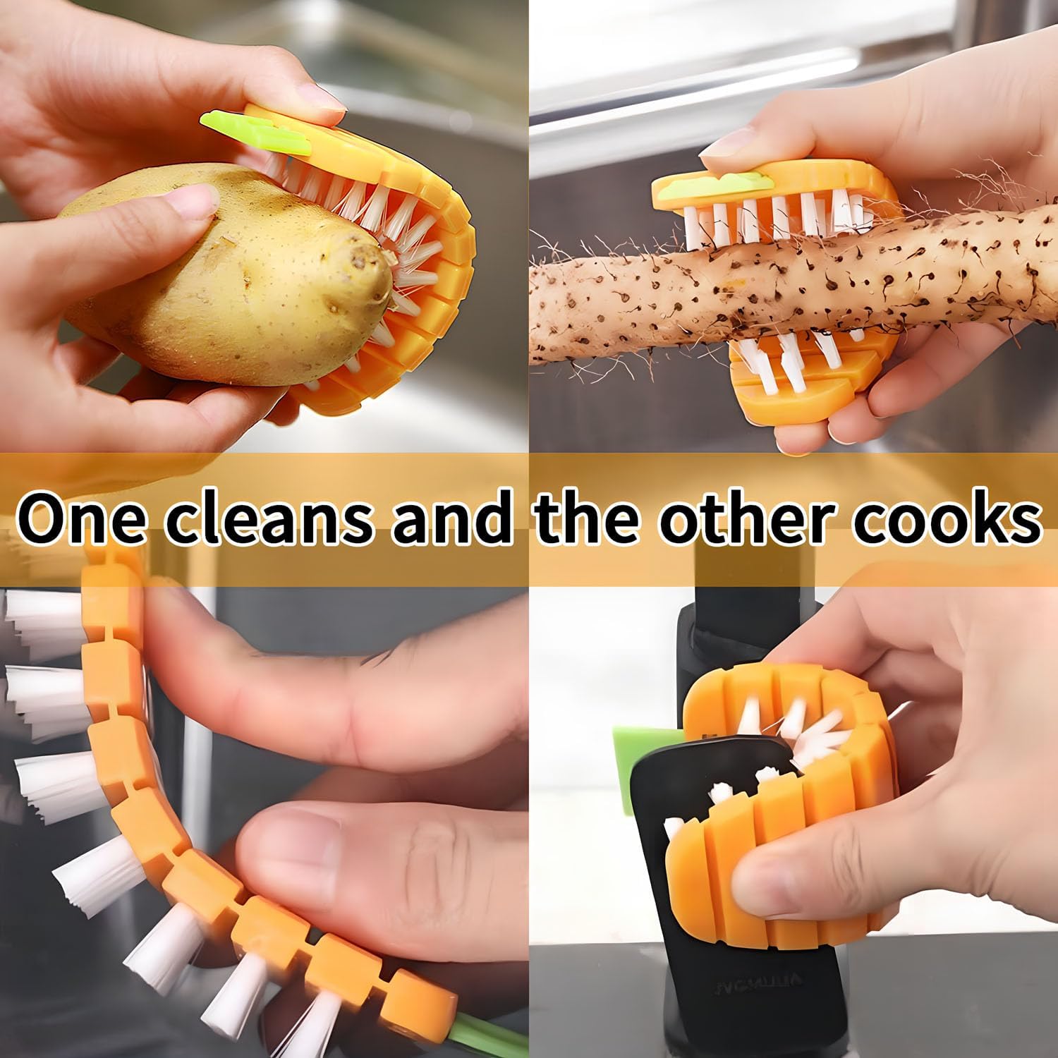 2 PCS Bendable Vegetable Cleaning Brush Set Orange