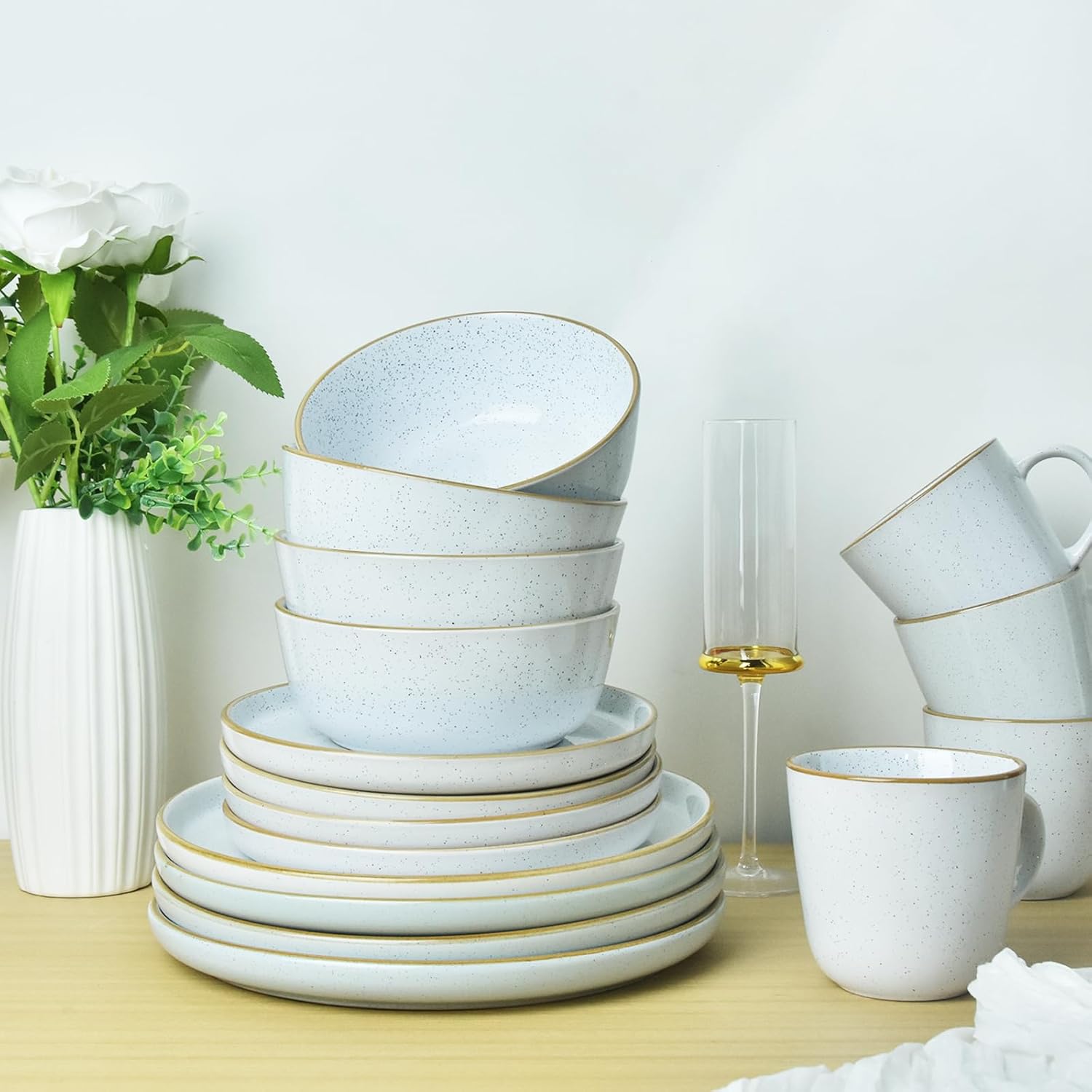 BOLIWANAY 16-Piece Ceramic Dinnerware Set for 4 1