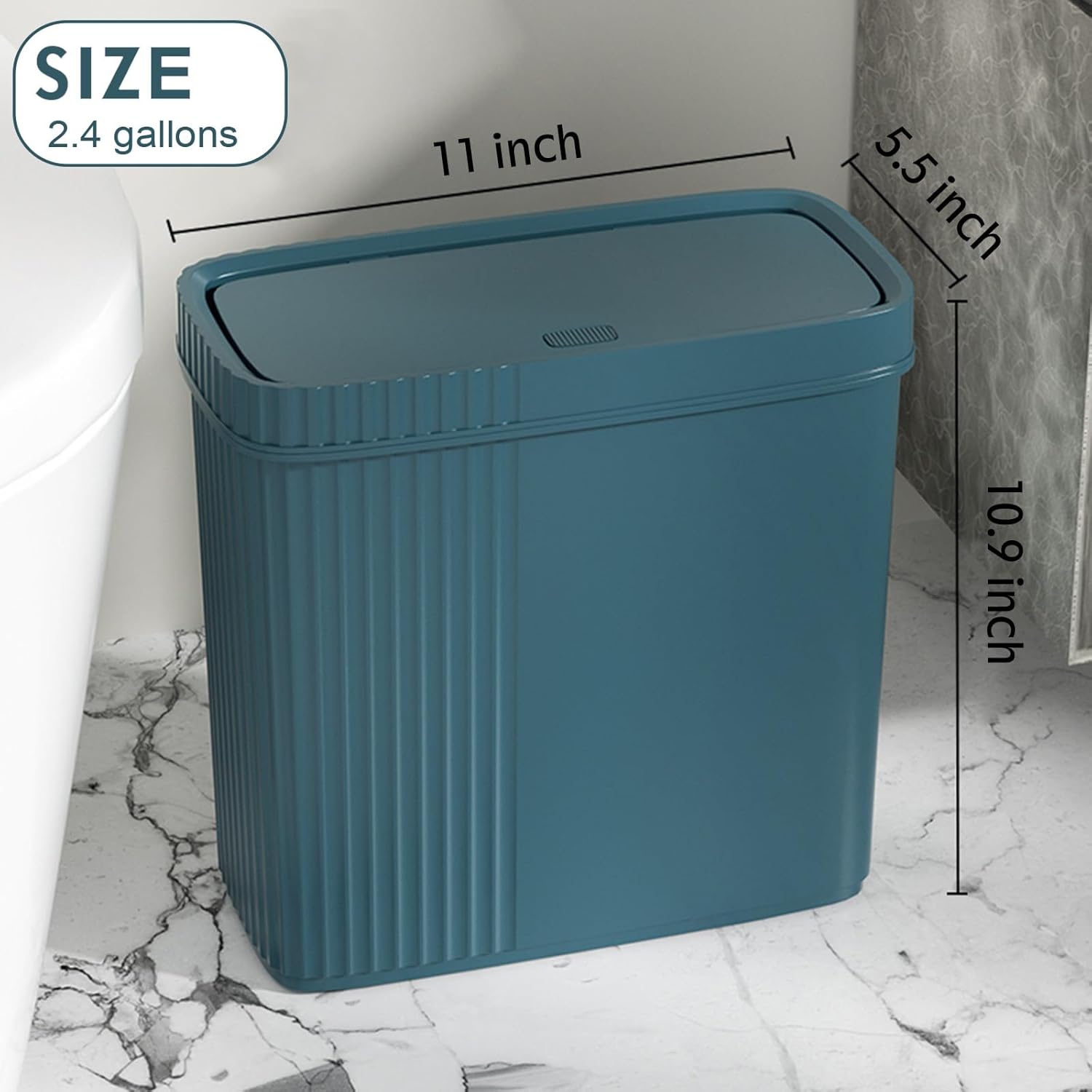 UUJOLY Small Bathroom Trash Can 24 Gallon Bluish Green