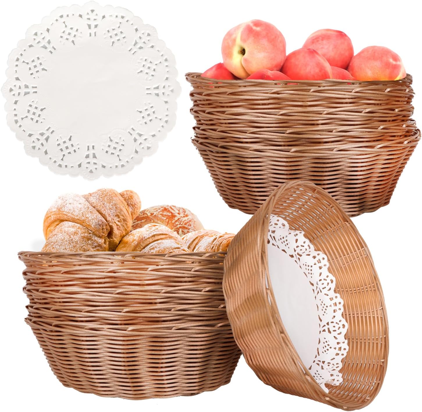 Yimerlen 8 Pcs Round Large Plastic Bread Basket with Blotting Sheets