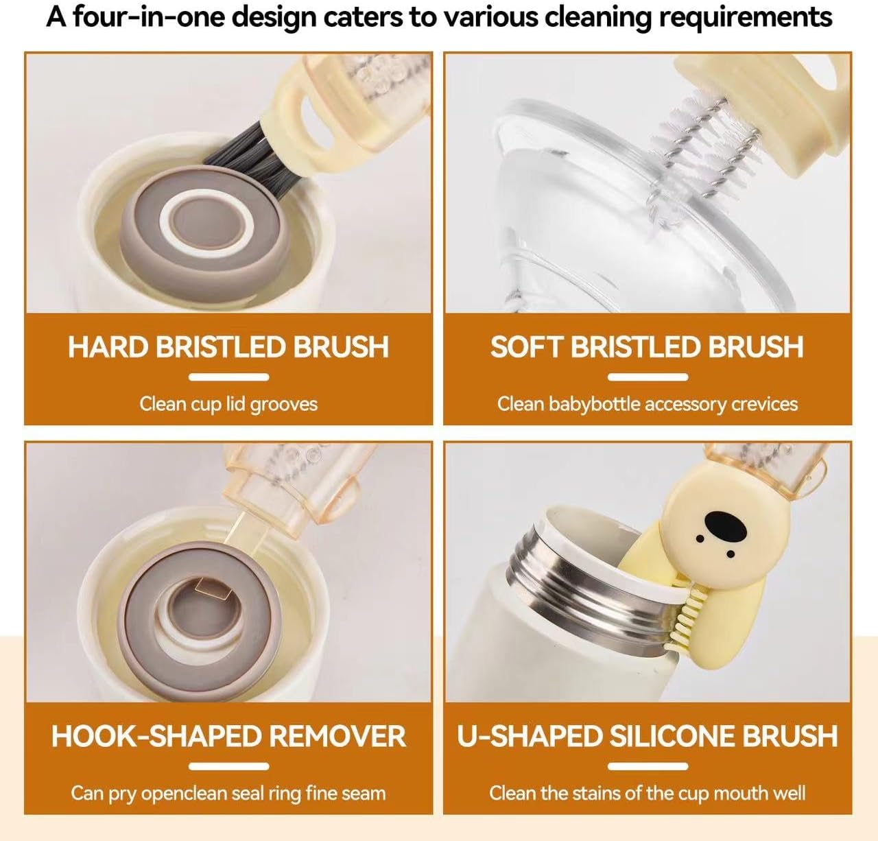 4 in 1 Cup Lid Cleaning Brush Set 3pcs 1