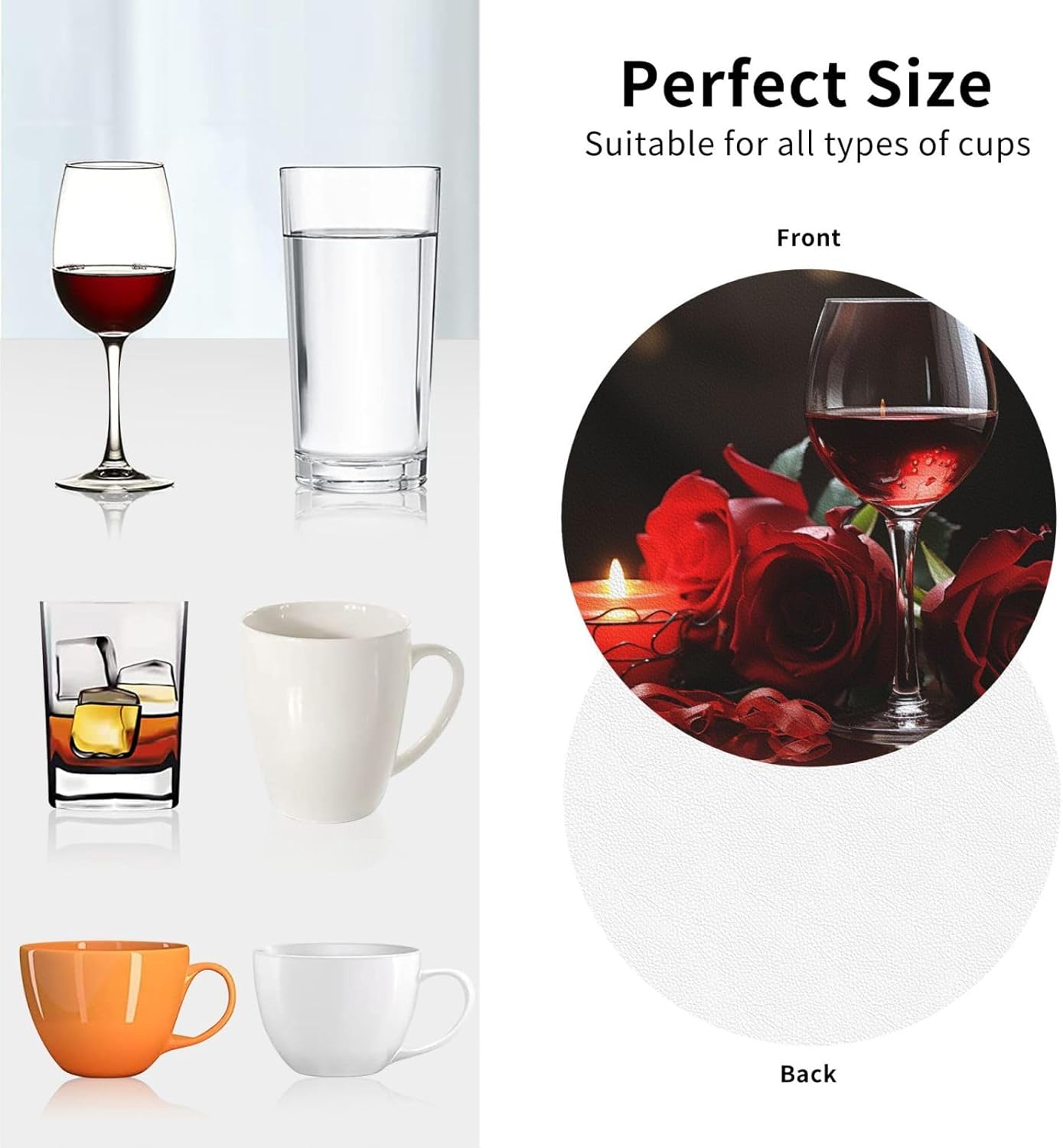 Red Rose Leather Coasters Set of 4 Waterproof Bar Coasters for Drinks